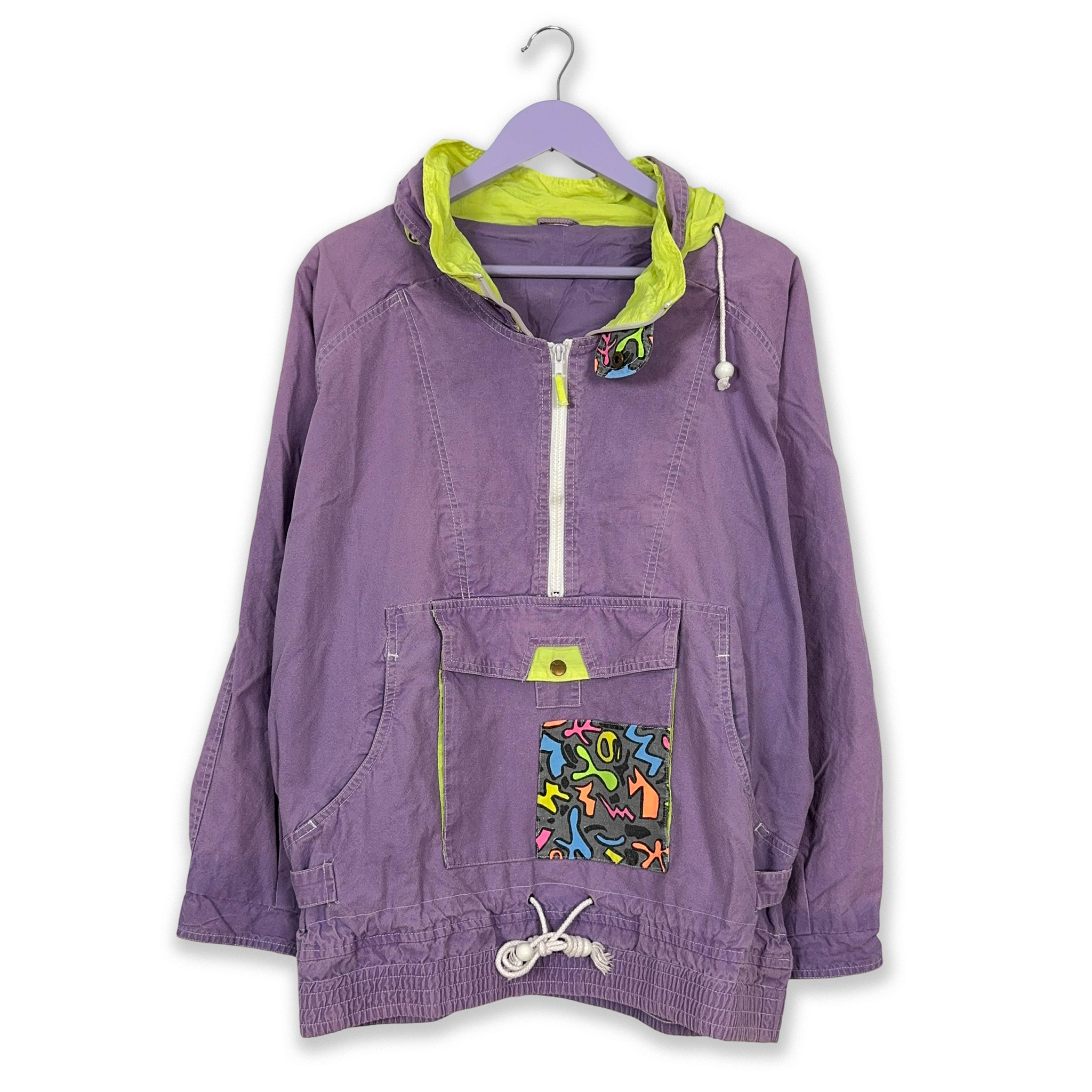 Giacca a vento Vintage viola con mezza zip anni 80 90 - Taglia 5 uomo