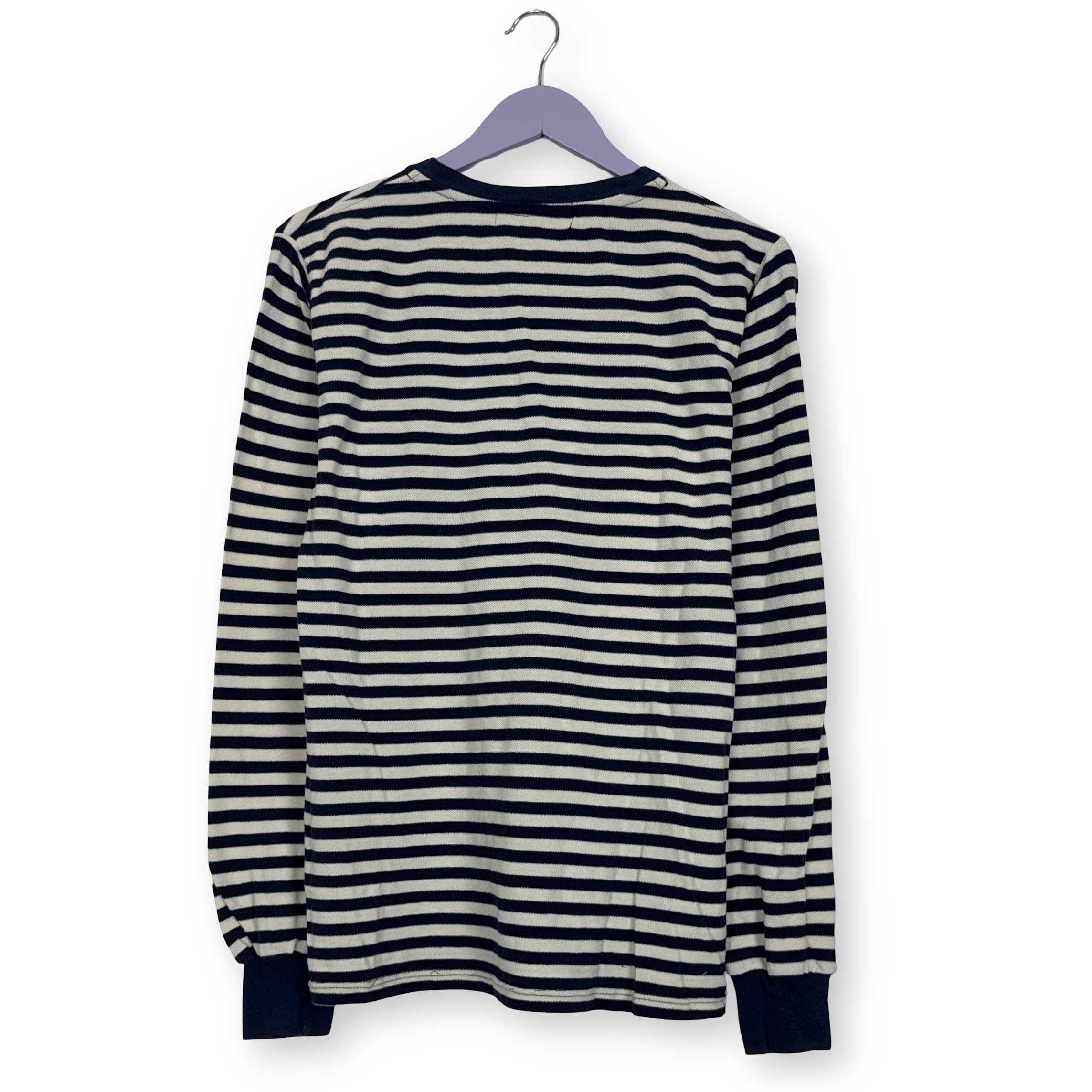 T shirt Ralph Lauren bianca e blu a righe a girocollo in cotone - Taglia L uomo