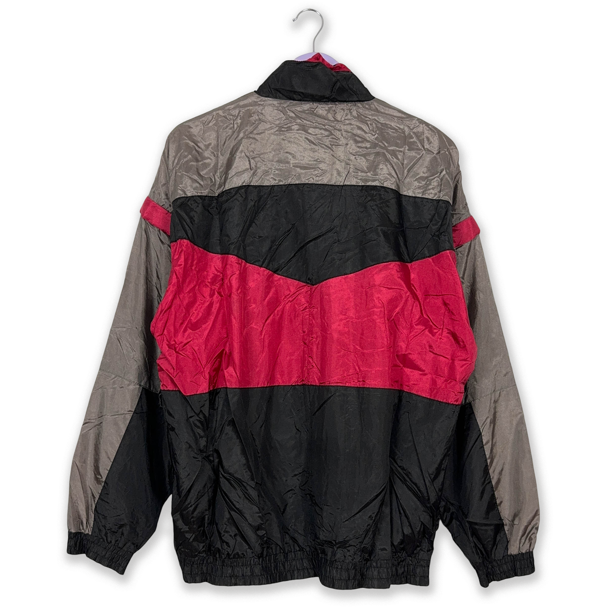 Giacca a vento Vintage nera e grigia geometrica con zip - Taglia L/XL uomo