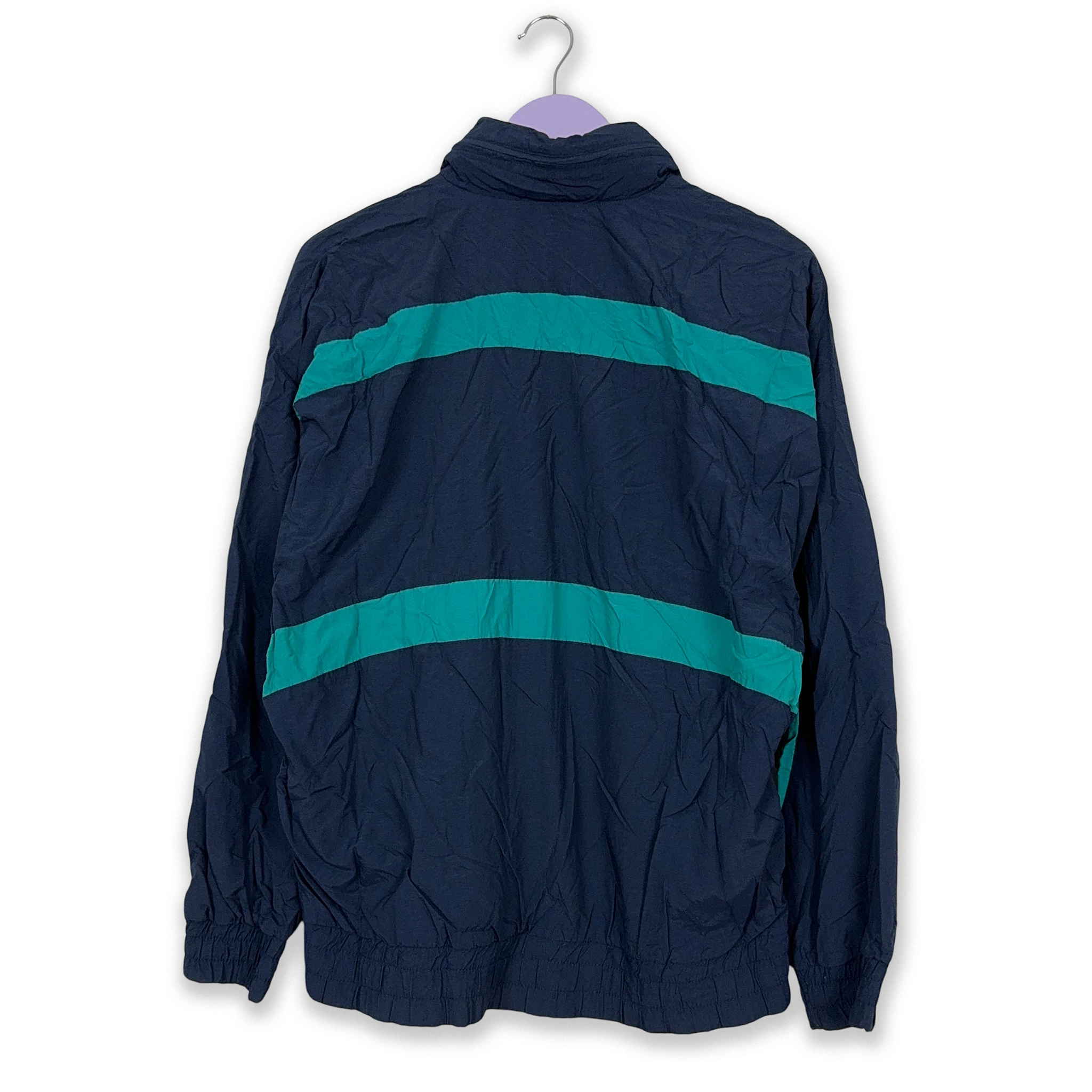 Giacca a vento Adidas Vintage blu scuro con zip e cappuccio anni 90 - Taglia 48 uomo