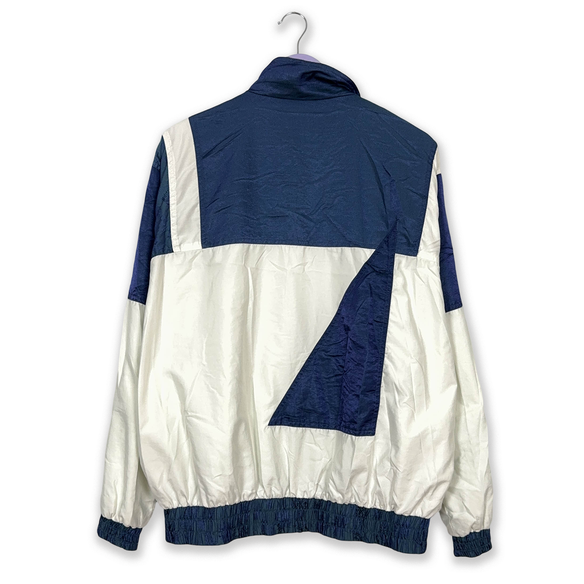 Giacca a vento Vintage bianca e blu con zip - Taglia 50 uomo