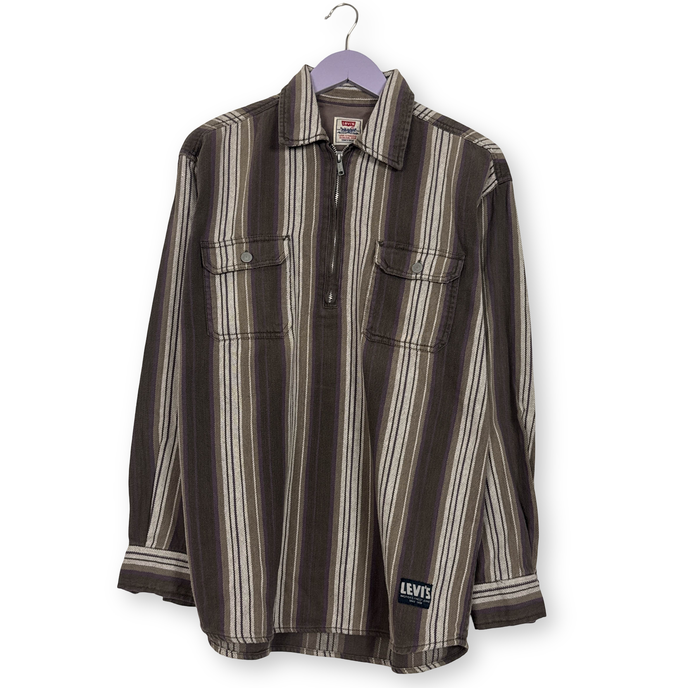 Camicia Levi's Vintage marrone e bianca a righe anni 80 90 - Taglia M/L uomo