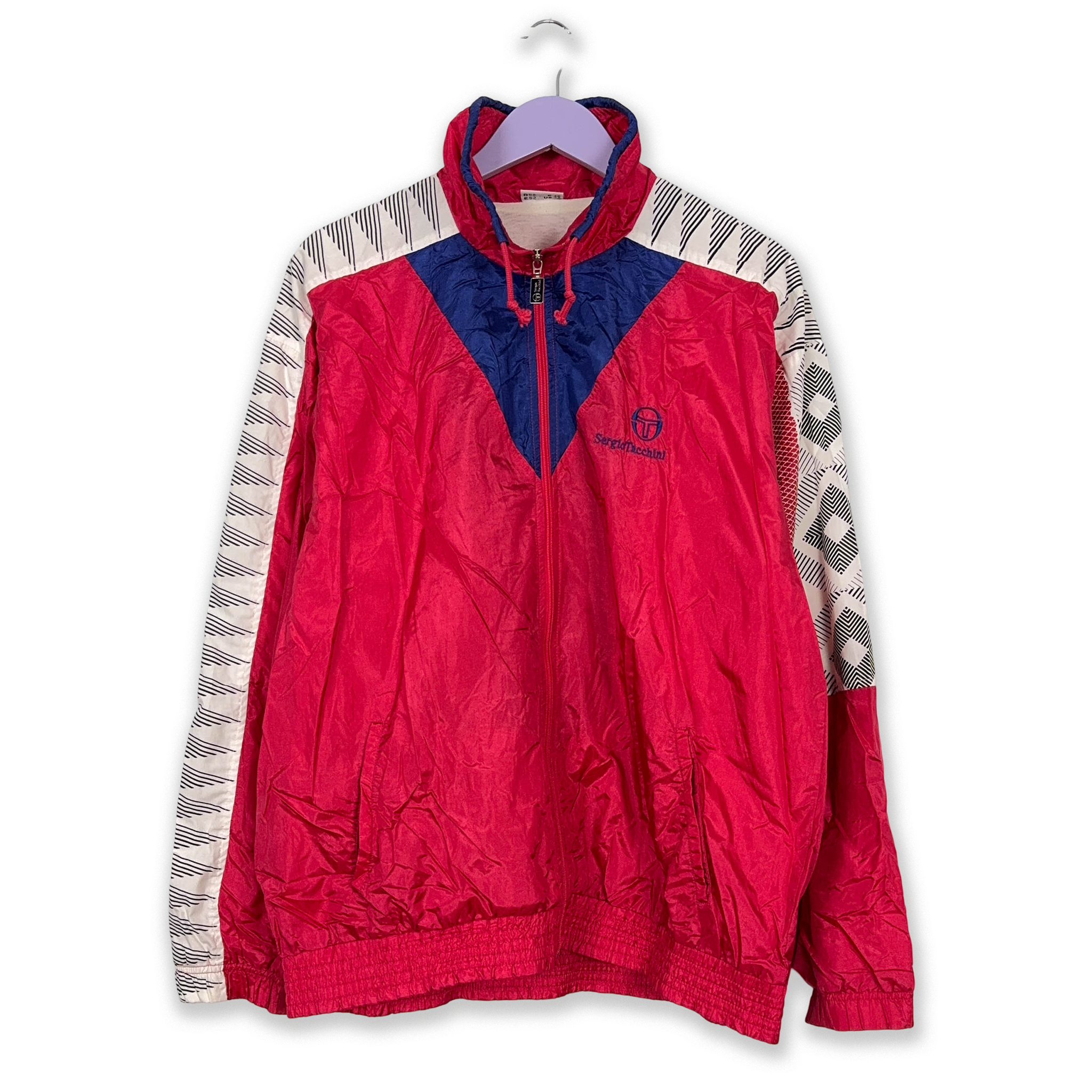 Giacca a vento Sergio Tacchini Vintage rossa e blu con zip anni 90 - Taglia 52 uomo