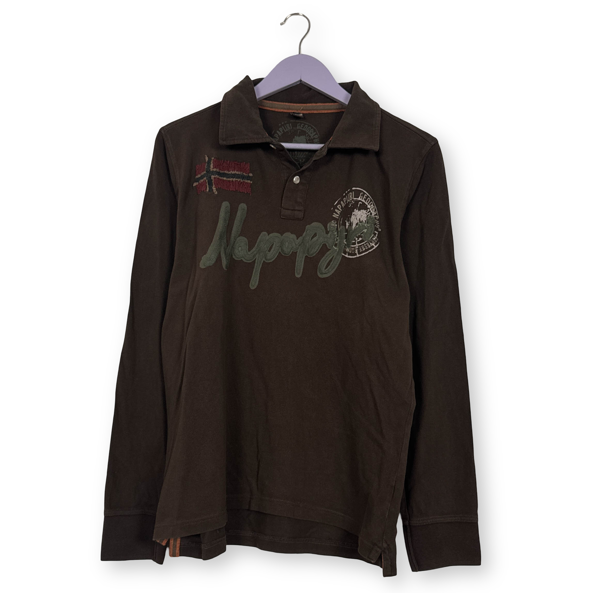 Polo Napapijri Vintage marrone in cotone con ricamo anni 00 - Taglia M uomo