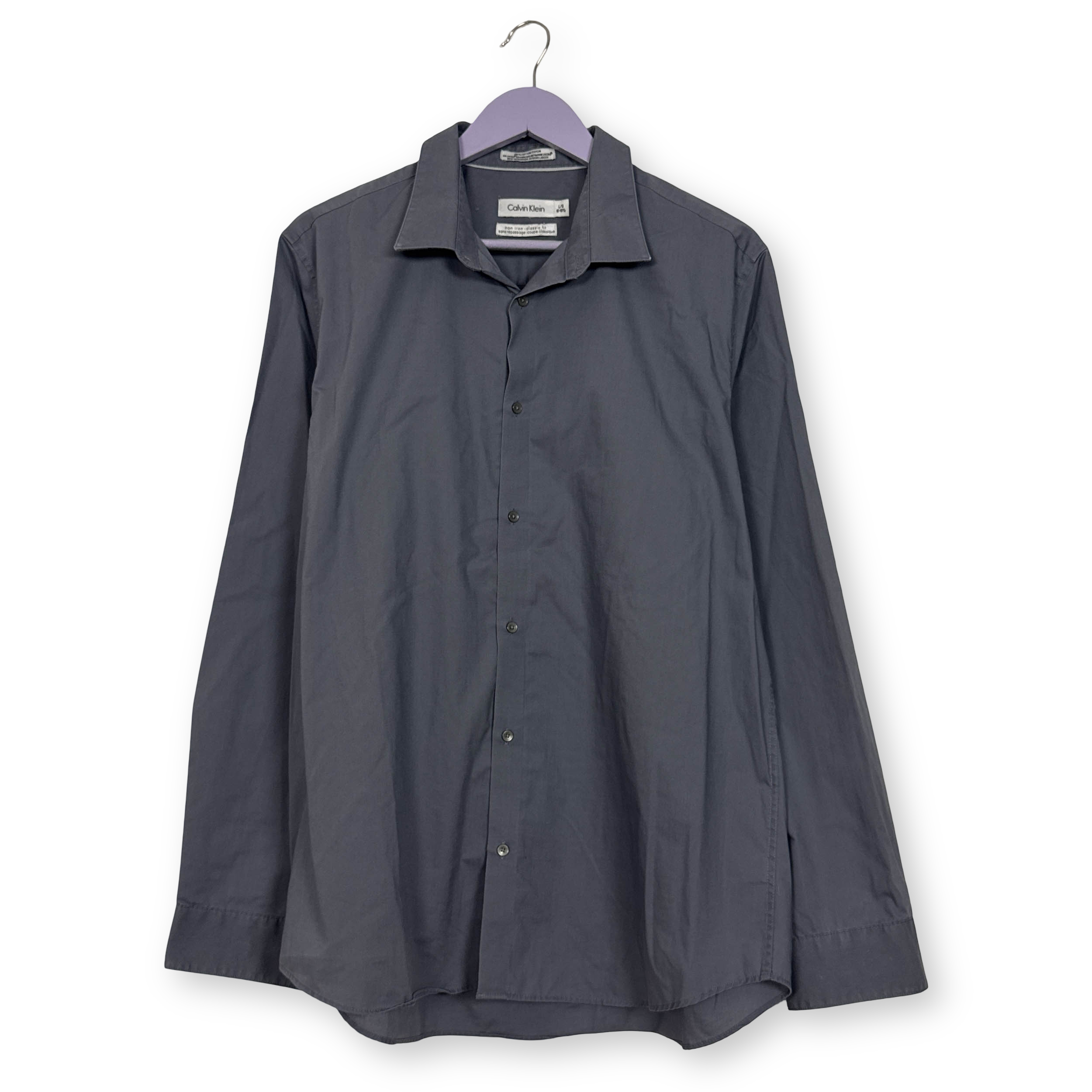 Camicia Calvin Klein azzurra a tinta unita in cotone - Taglia L uomo