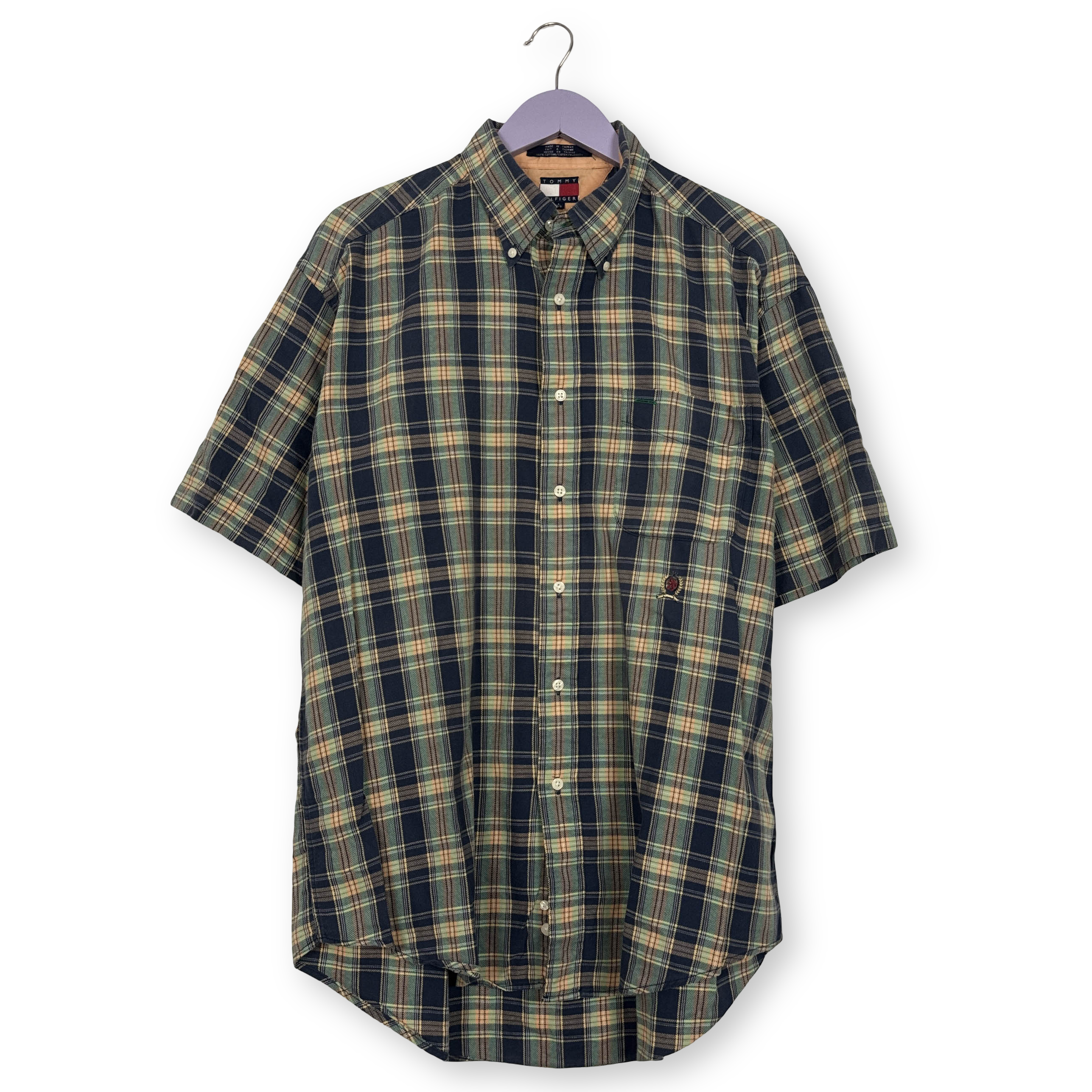 Camicia Tommy Hilfiger Vintage blu e gialla a quadri anni 90 - Taglia L/XL uomo