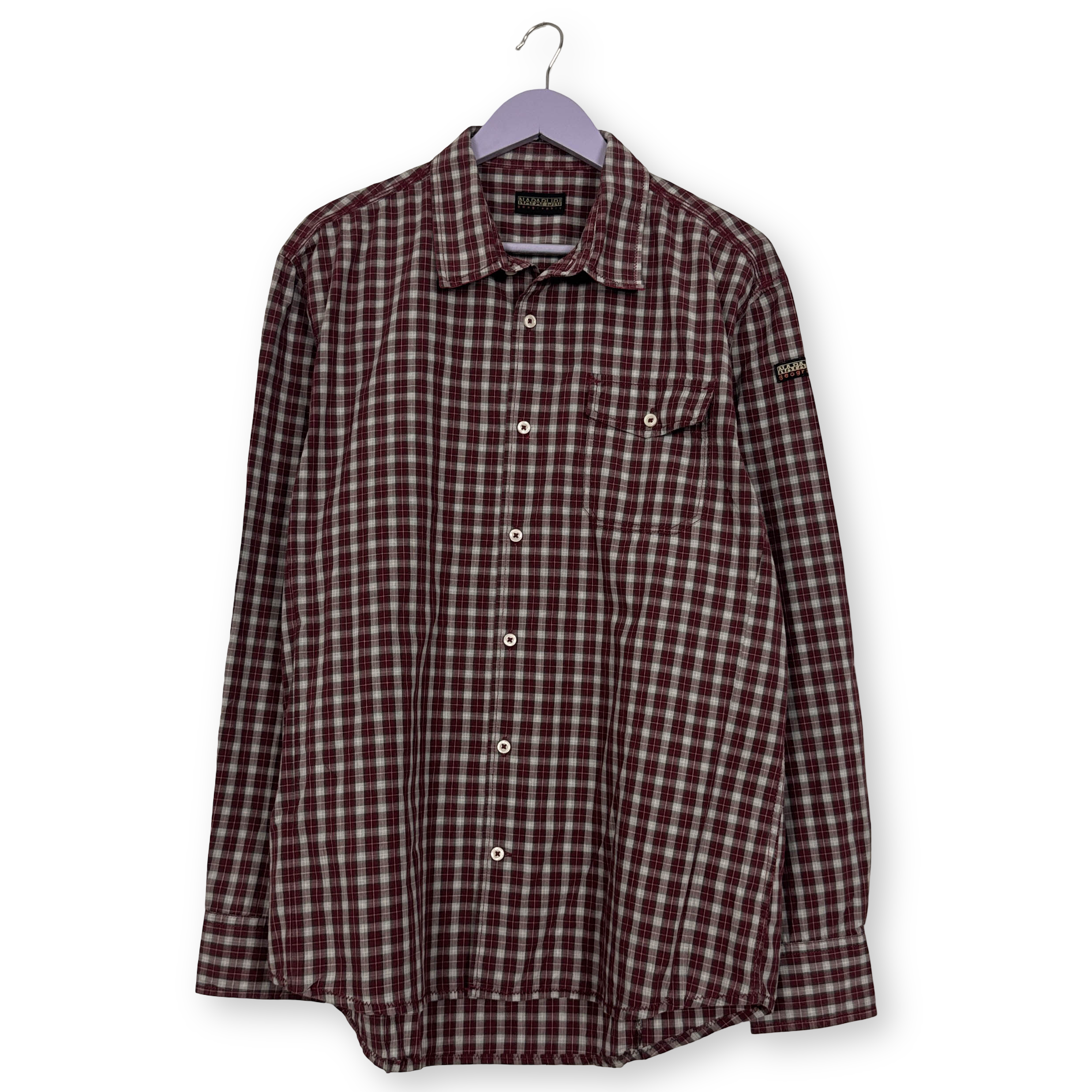 Camicia Napapijri rossa e grigia a quadretti in cotone - Taglia XL/XXL uomo