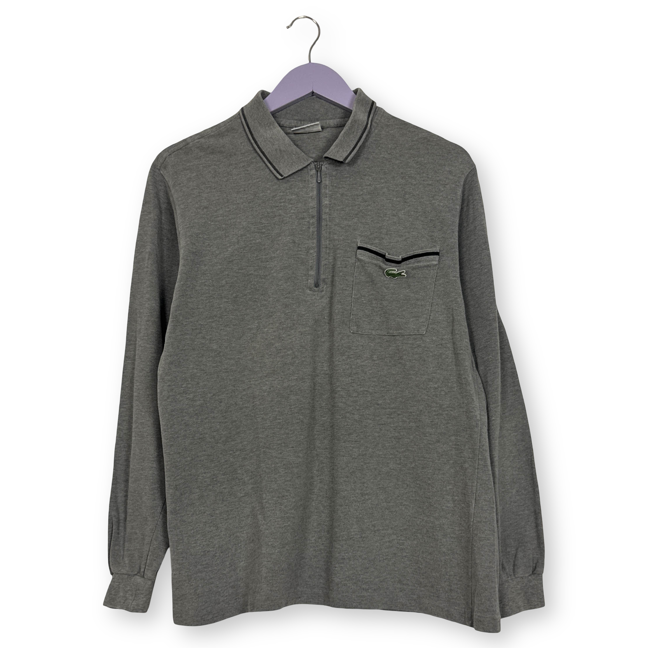 Polo Lacoste grigia a tinta unita quarter zip in cotone - Taglia 5 uomo