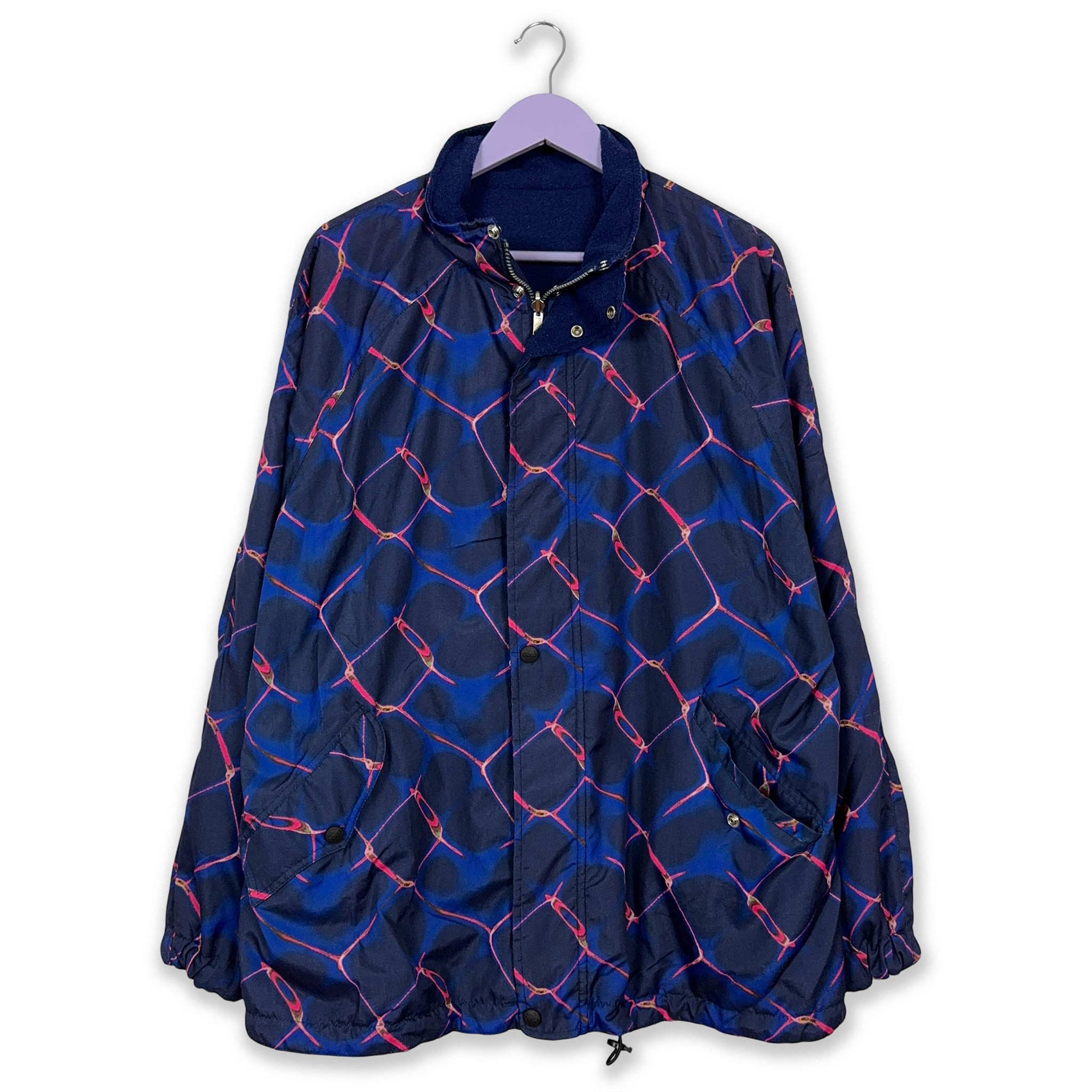 Giacca a vento Double Face Vintage blu a fantasia con zip anni 80 90 - Taglia 50 52 uomo