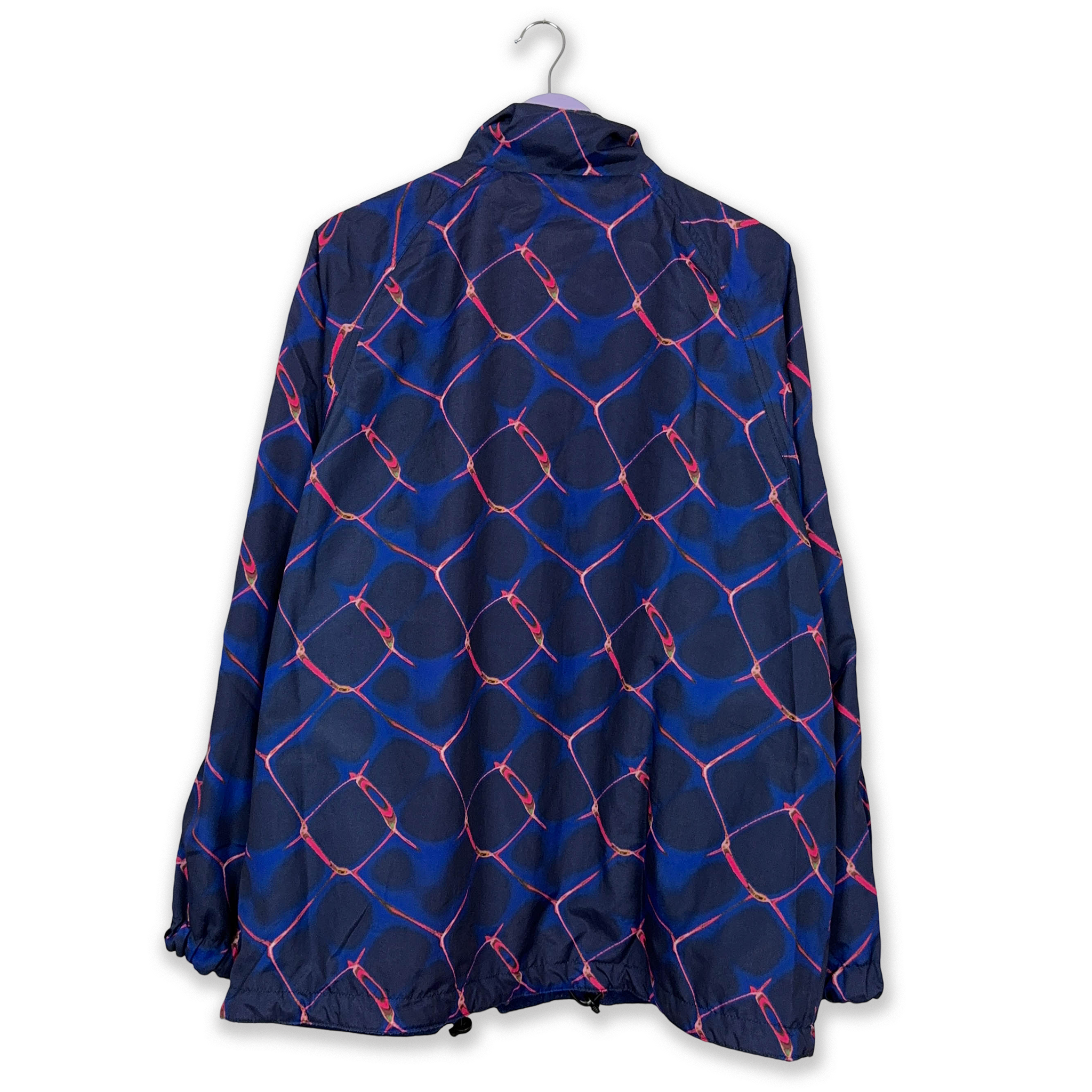 Giacca a vento Double Face Vintage blu a fantasia con zip anni 80 90 - Taglia 50 52 uomo