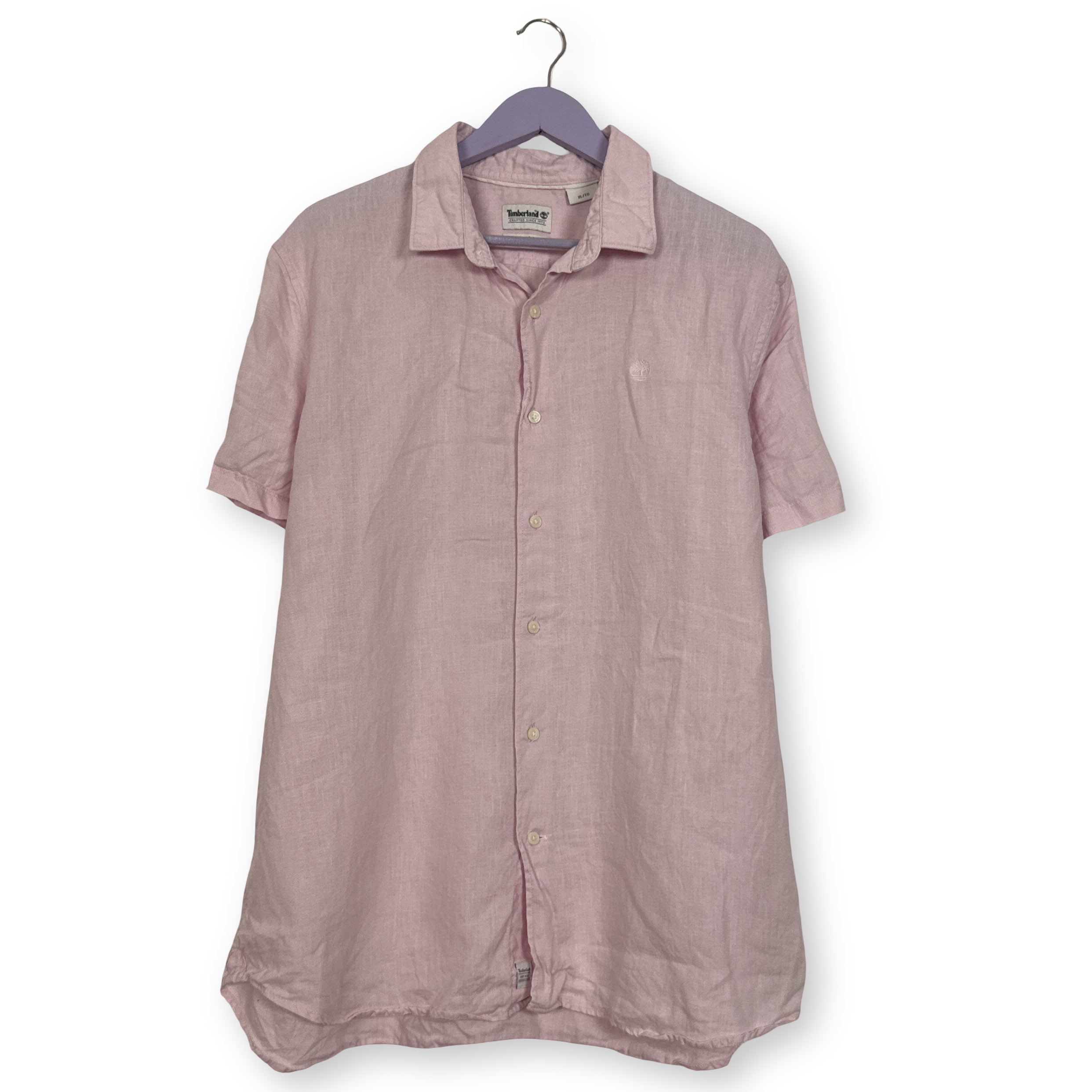 Camicia Timberland rosa a tinta unita in lino - Taglia L/XL uomo