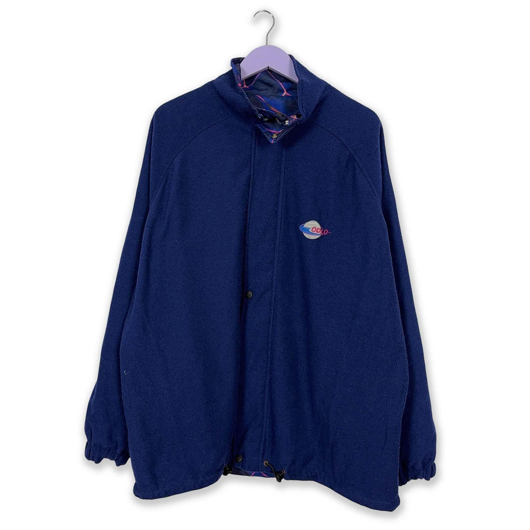 Giacca a vento Double Face Vintage blu a fantasia con zip anni 80 90 - Taglia 50 52 uomo