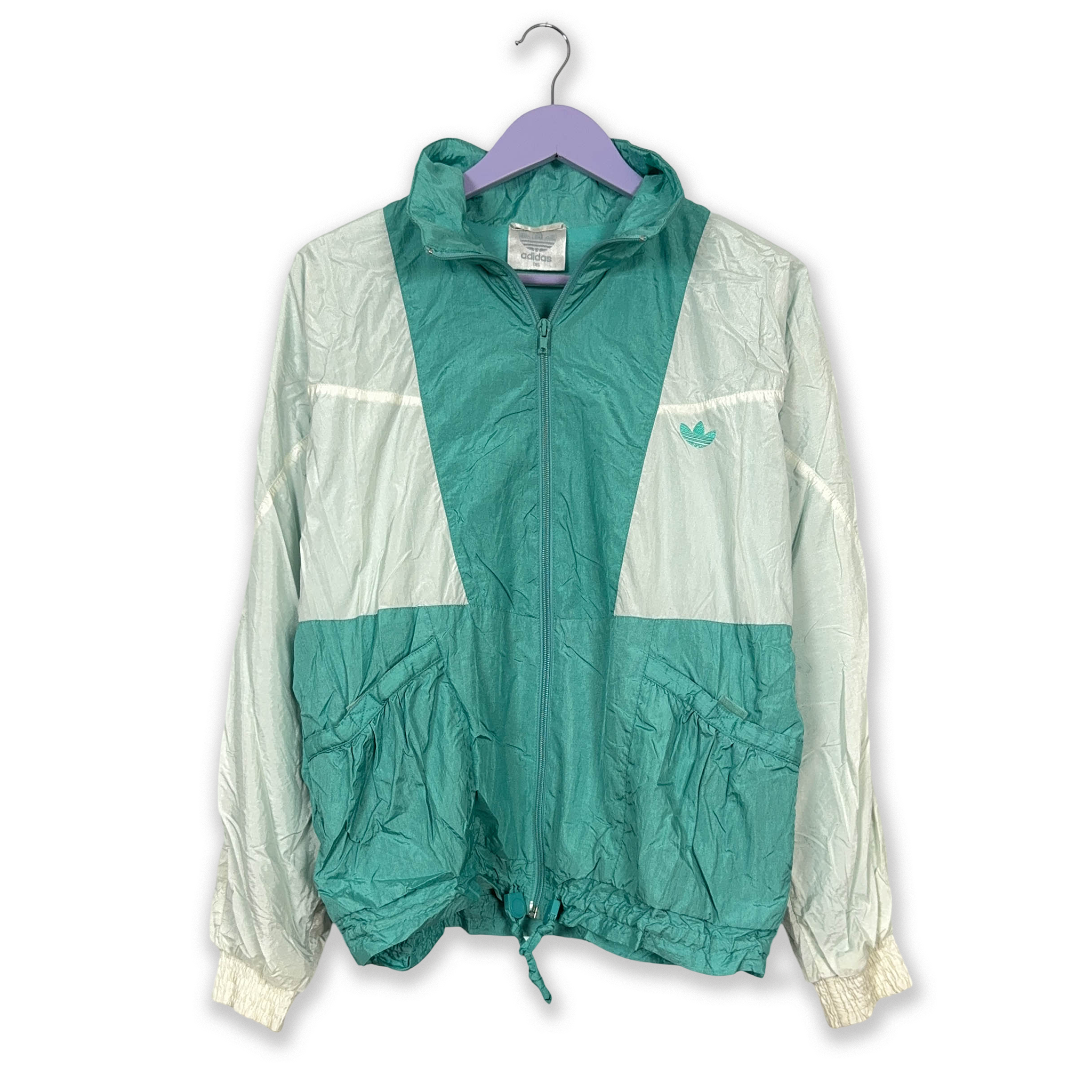 Giacca a vento Adidas Vintage verde e bianca con zip anni 90 - Taglia M uomo