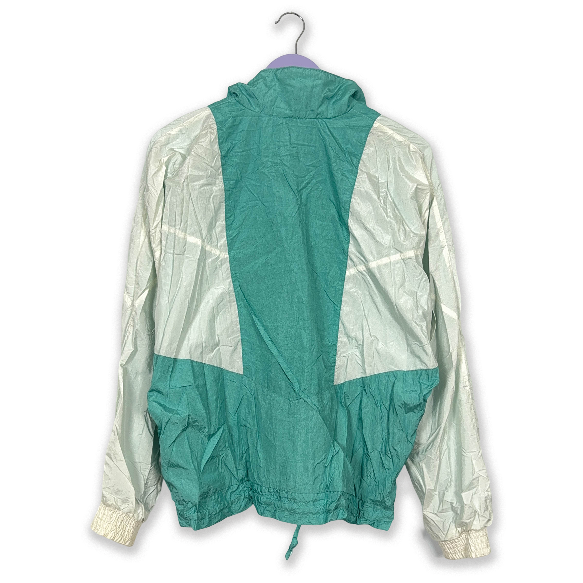 Giacca a vento Adidas Vintage verde e bianca con zip anni 90 - Taglia M uomo