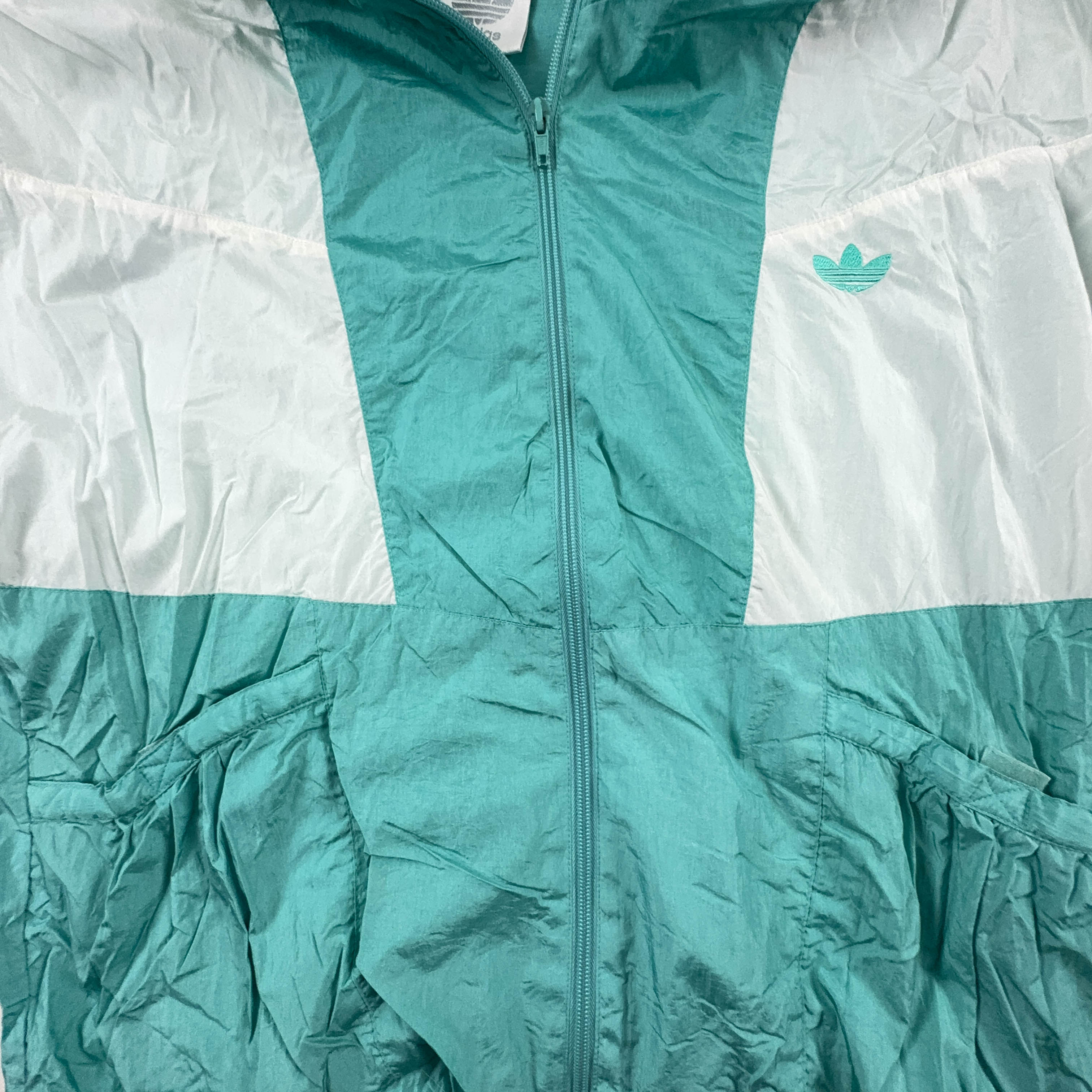 Giacca a vento Adidas Vintage verde e bianca con zip anni 90 - Taglia M uomo
