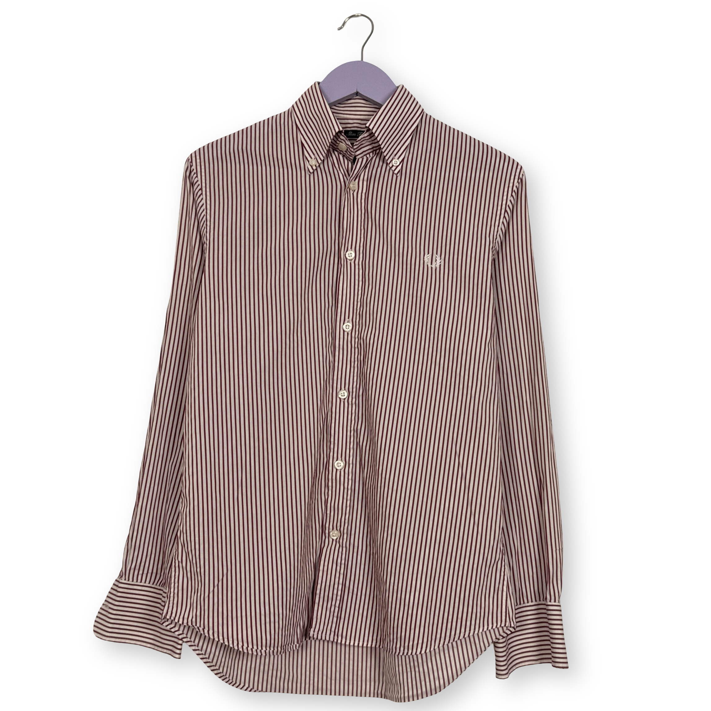 Camicia Fred Perry rossa e bianca a righe 73% cotone slim fit - Taglia S uomo