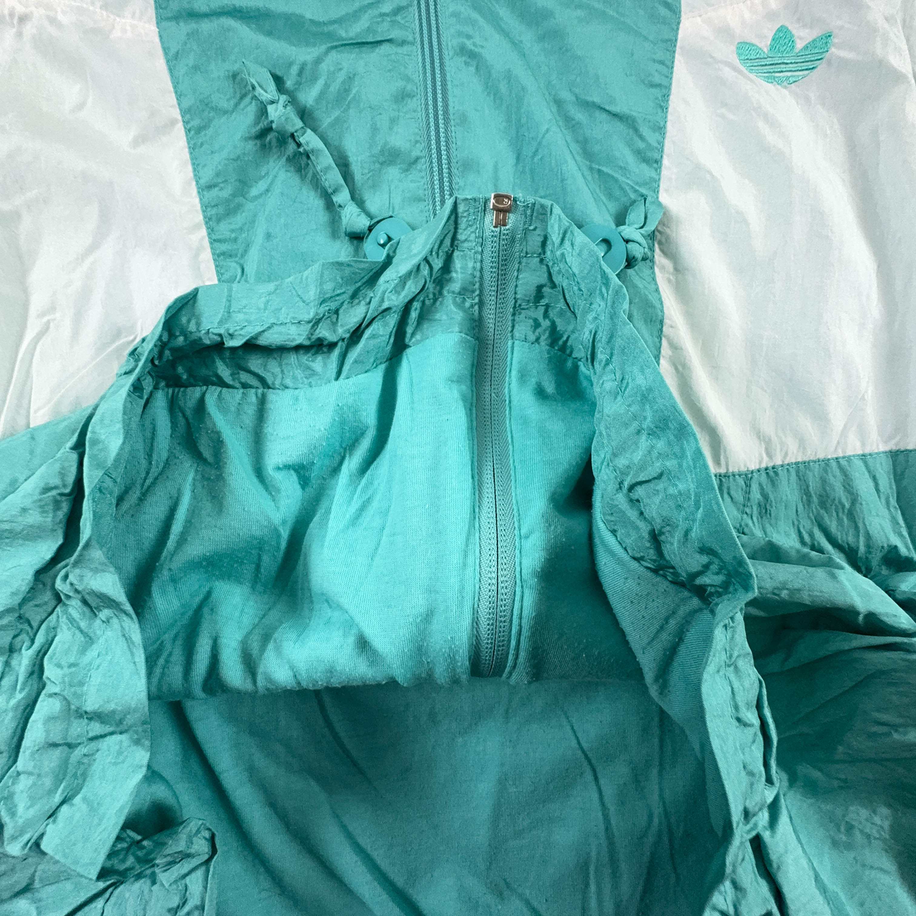 Giacca a vento Adidas Vintage verde e bianca con zip anni 90 - Taglia M uomo