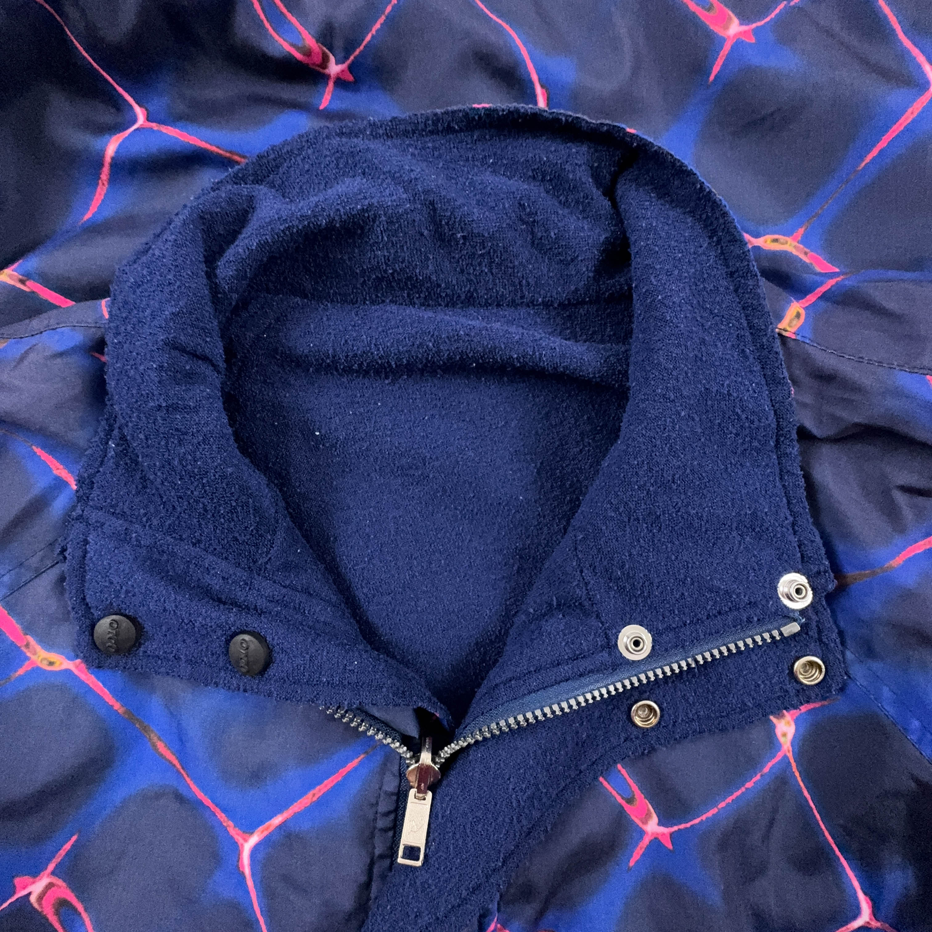Giacca a vento Double Face Vintage blu a fantasia con zip anni 80 90 - Taglia 50 52 uomo