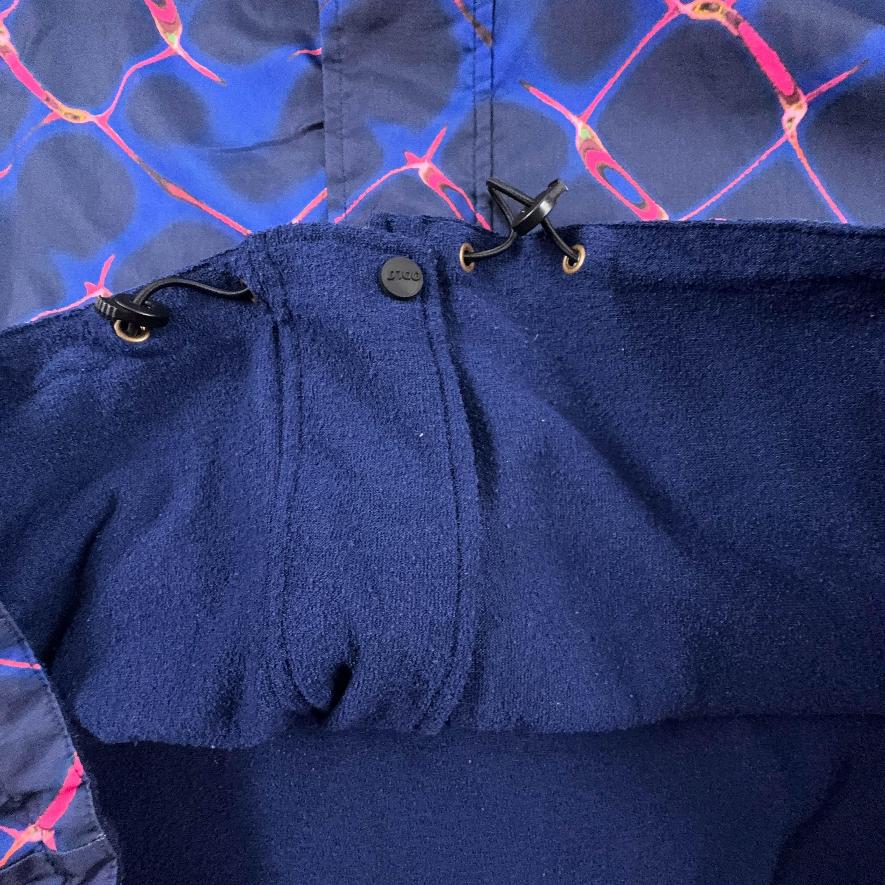 Giacca a vento Double Face Vintage blu a fantasia con zip anni 80 90 - Taglia 50 52 uomo