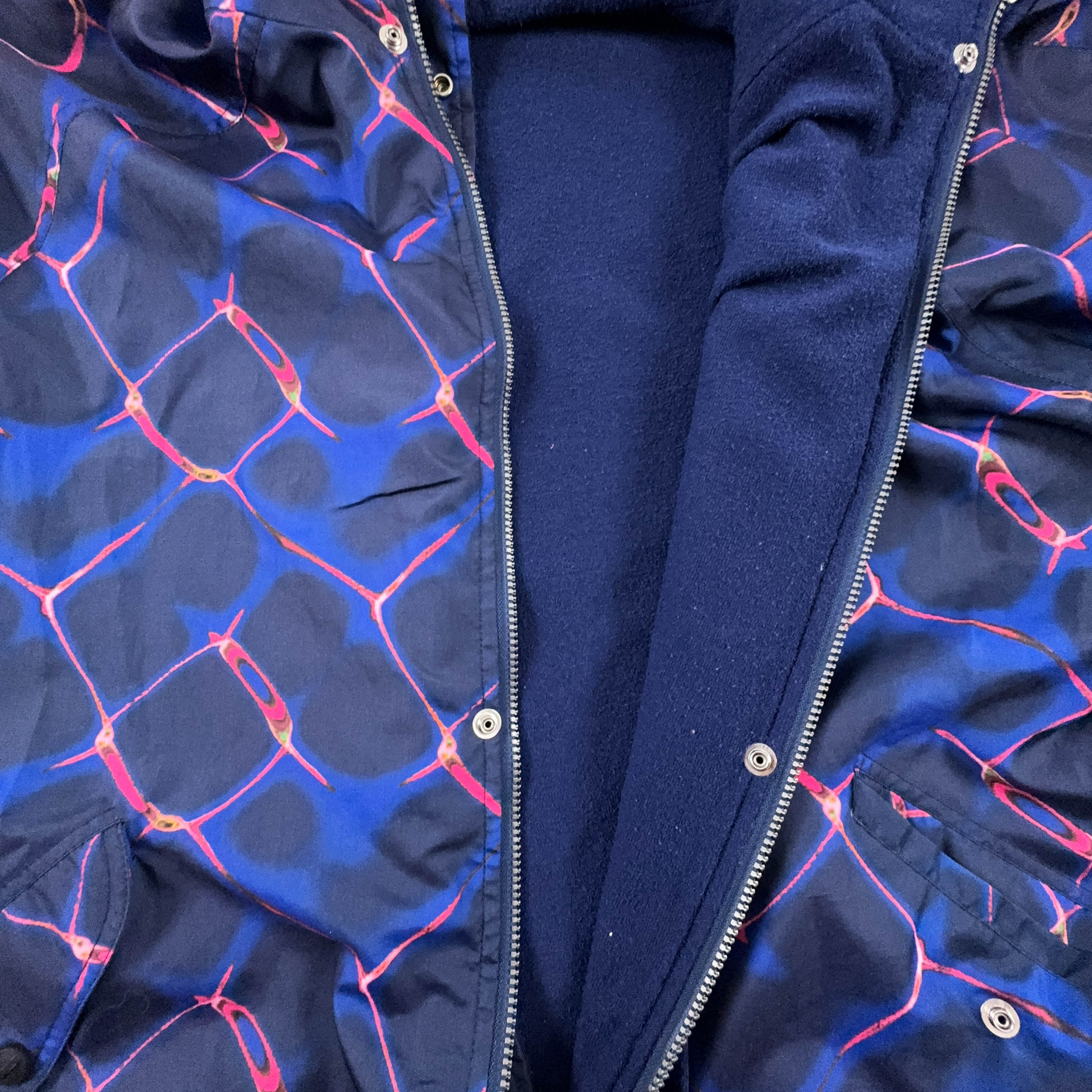 Giacca a vento Double Face Vintage blu a fantasia con zip anni 80 90 - Taglia 50 52 uomo
