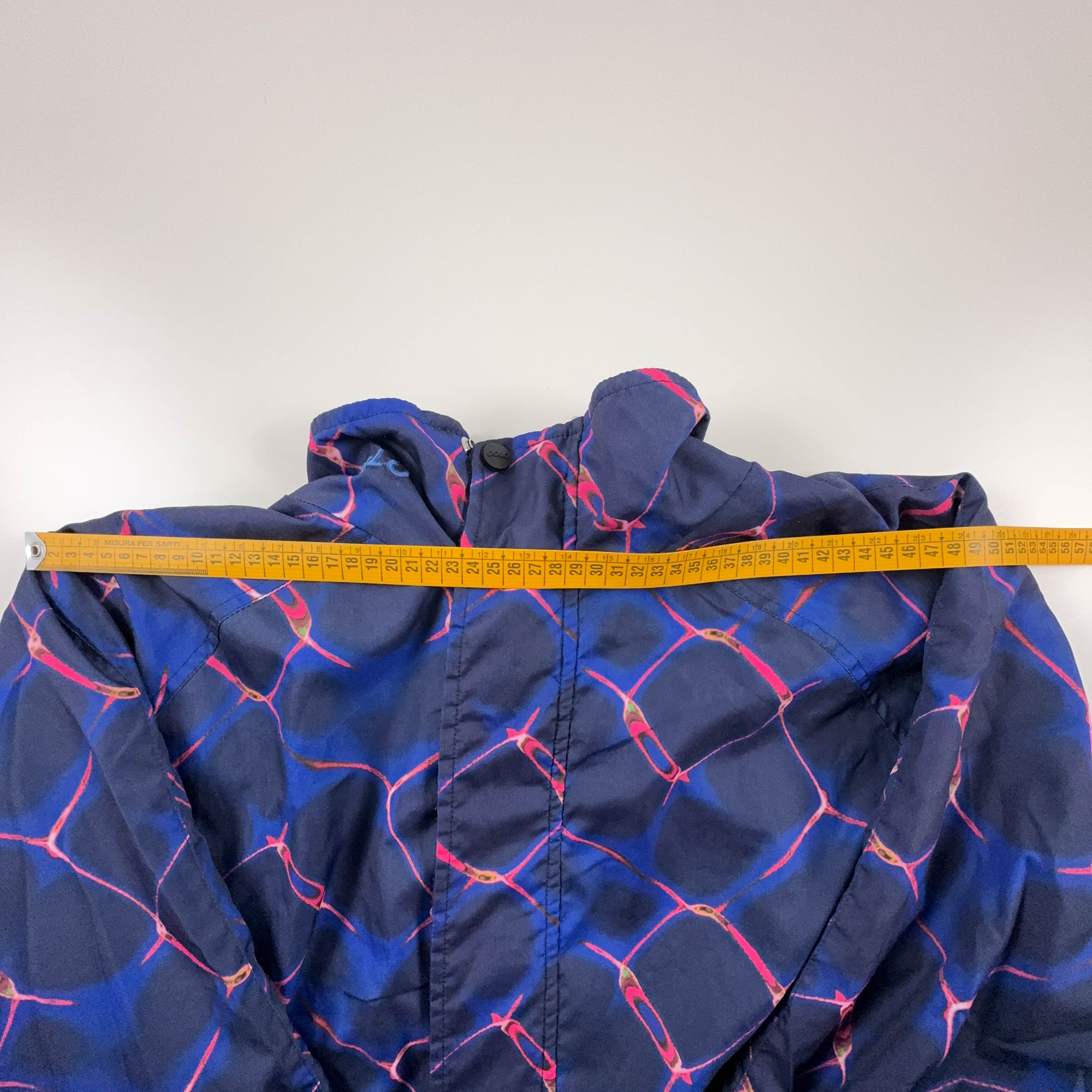 Giacca a vento Double Face Vintage blu a fantasia con zip anni 80 90 - Taglia 50 52 uomo