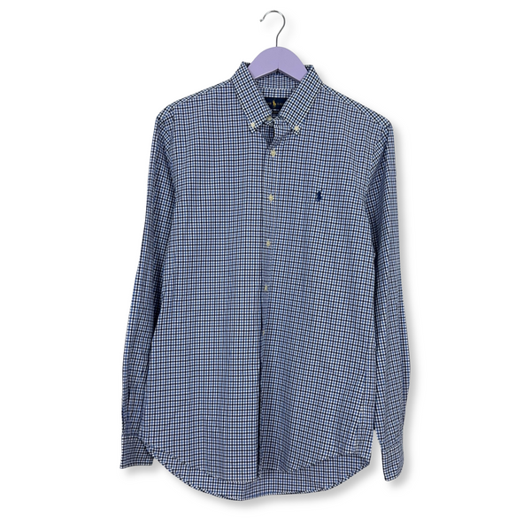 Camicia Ralph Lauren a quadri blu e bianca slim fit in cotone - Taglia M uomo