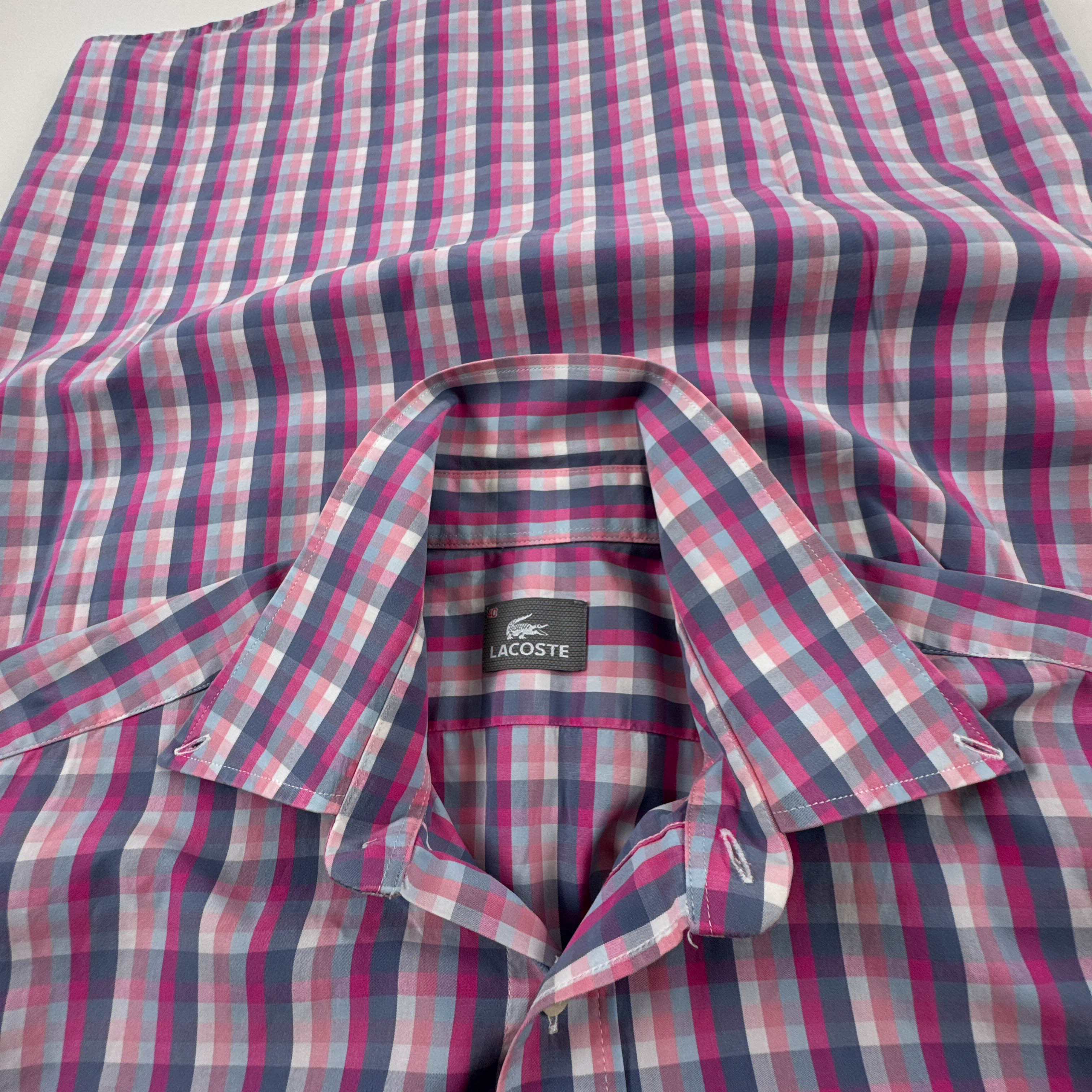 Camicia Lacoste viola e blu a quadretti in cotone - Taglia 40 uomo