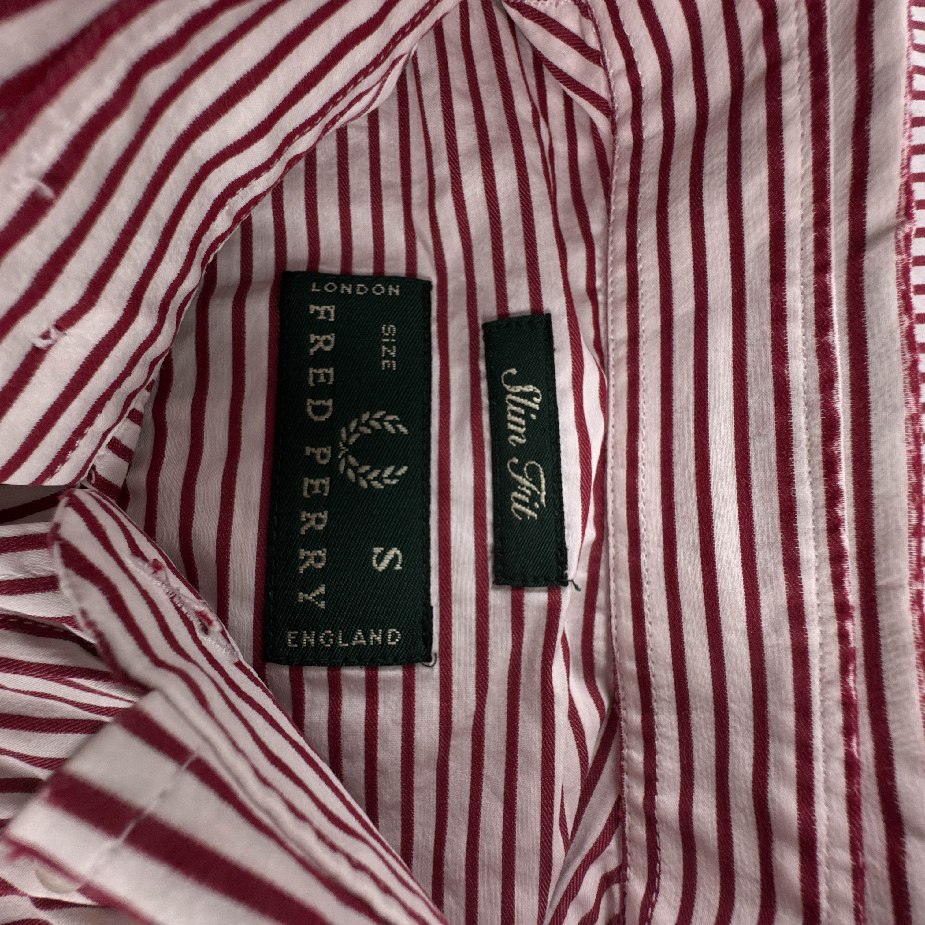 Camicia Fred Perry rossa e bianca a righe 73% cotone slim fit - Taglia S uomo