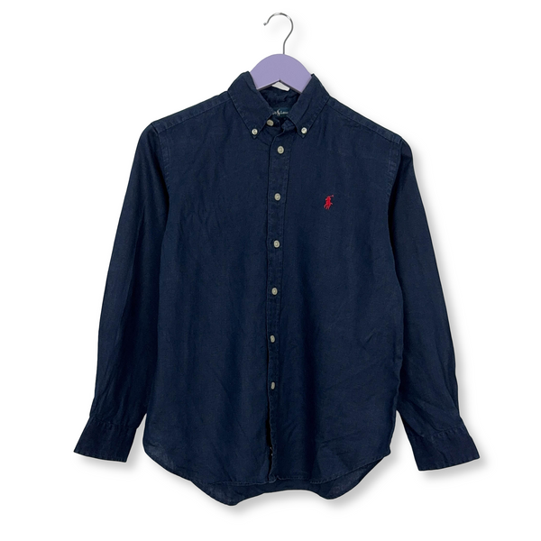 Camicia Ralph Lauren blu scura a tinta unita 100% lino - Taglia XS uomo