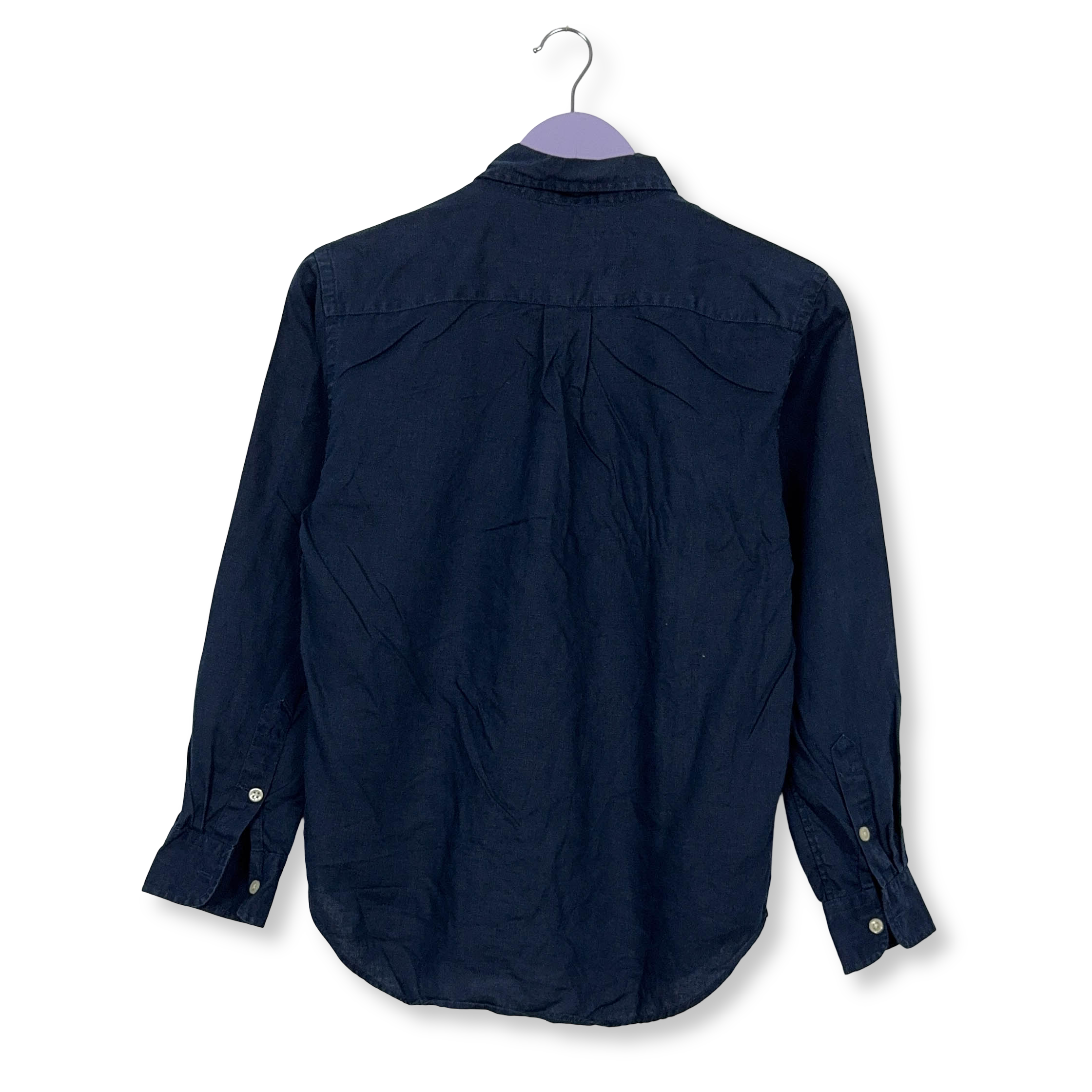 Camicia Ralph Lauren blu scura a tinta unita 100% lino - Taglia XS uomo