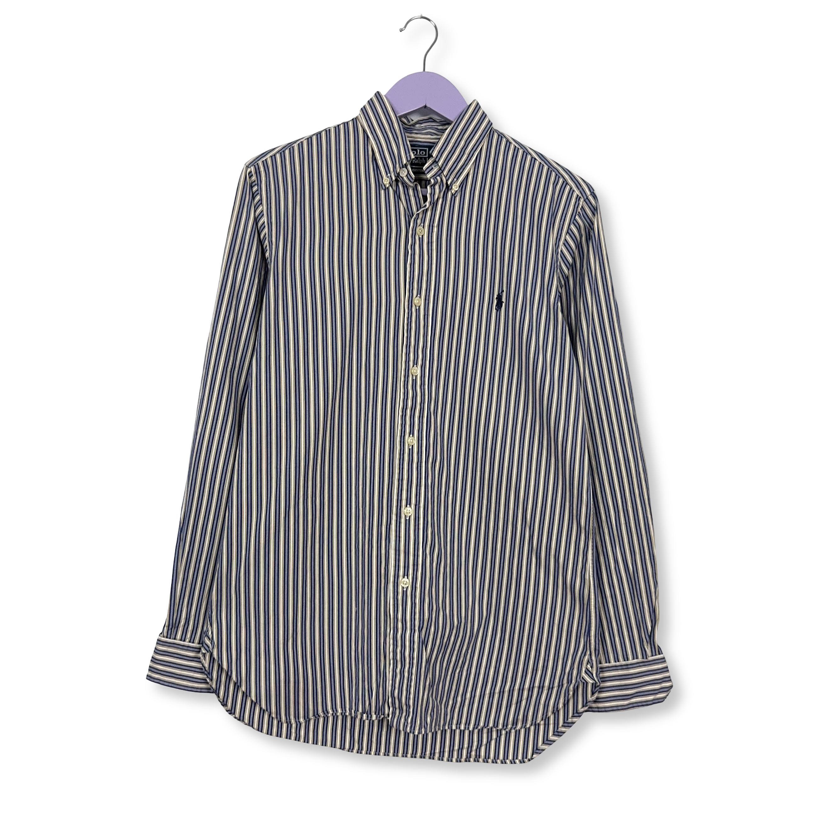 Camicia Ralph Lauren a righe blu e bianca in cotone custom fit - Taglia 15 - 38 uomo