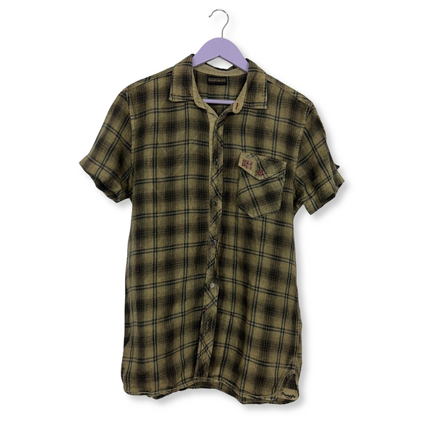 Camicia Napapijri a quadri marrone in cotone e lino - Taglia L uomo