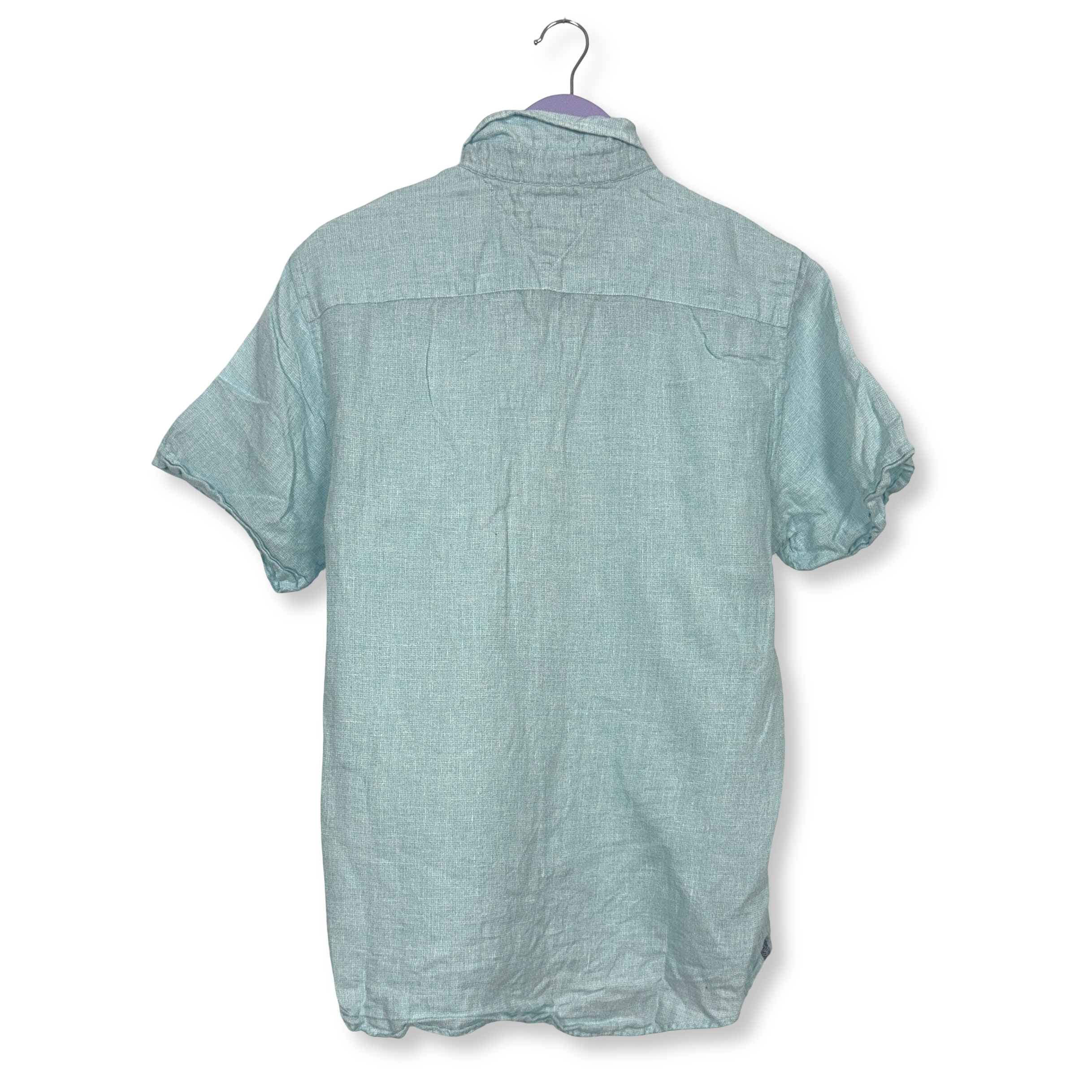 Camicia Tommy Hilfiger azzurra a tinta unita 100% lino - Taglia M/L uomo