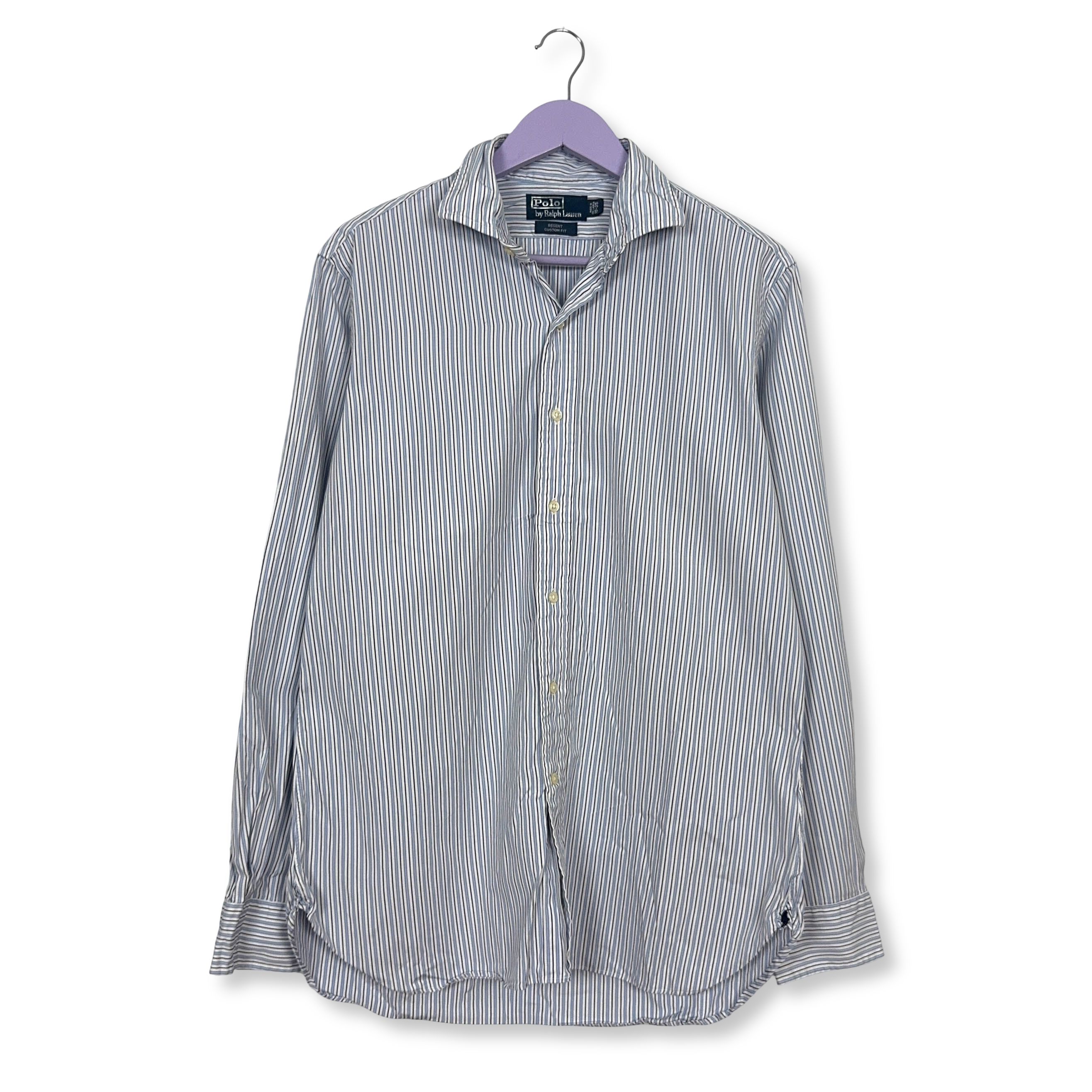 Camicia Ralph Lauren a righe azzurra e bianca custom fit in cotone - taglia 16 - 35 uomo
