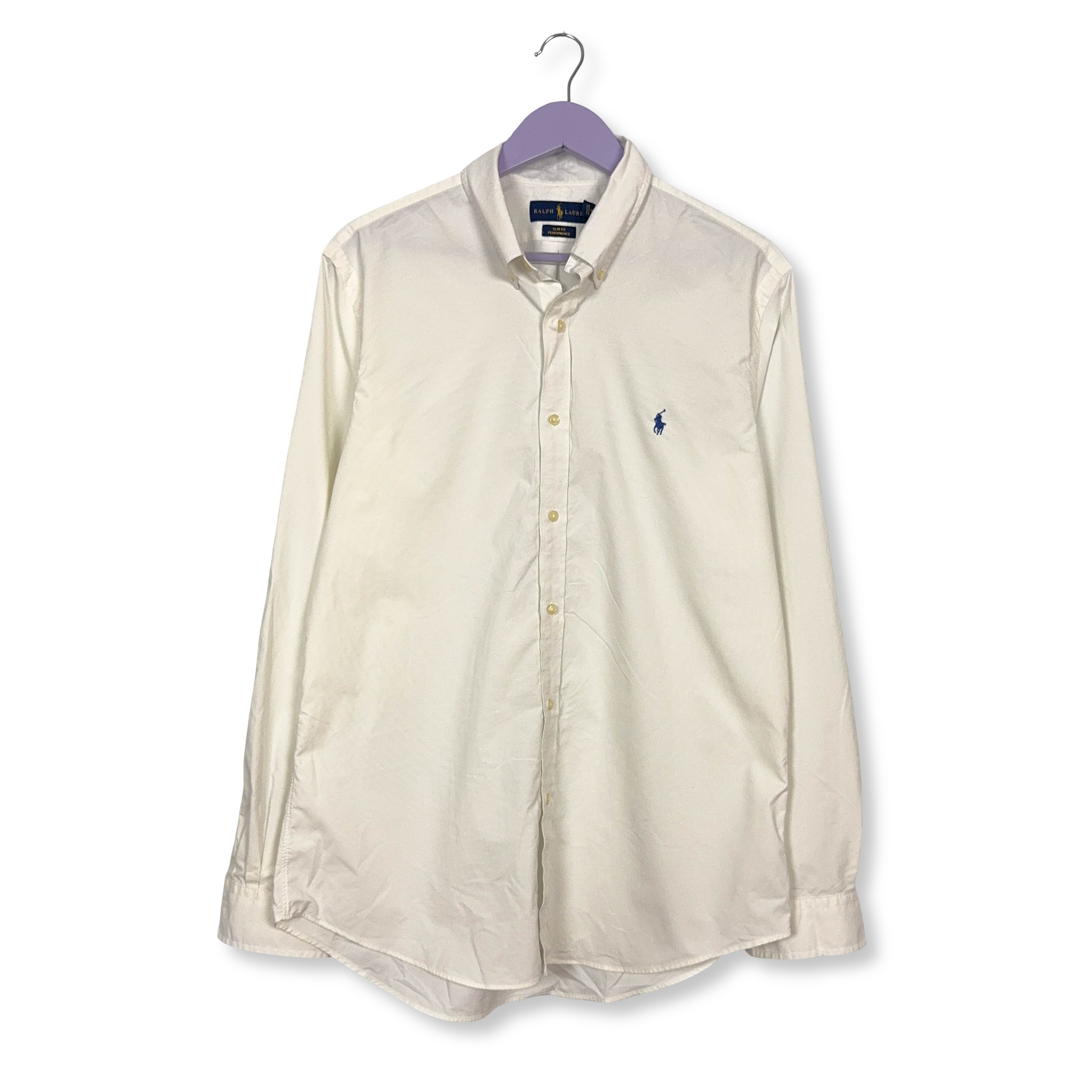 Camicia Ralph Lauren bianco panna a tinta unita slim fit performance - Taglia XL uomo