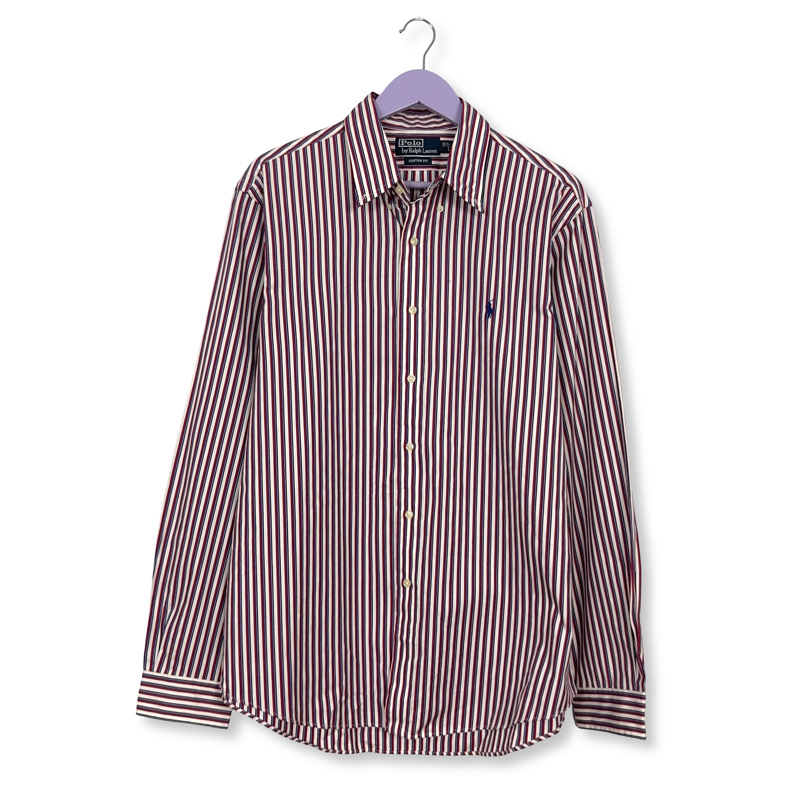 Camicia Ralph Lauren a righe rossa blu e bianca custom fit in cotone - Taglia 16.5 42 L uomo