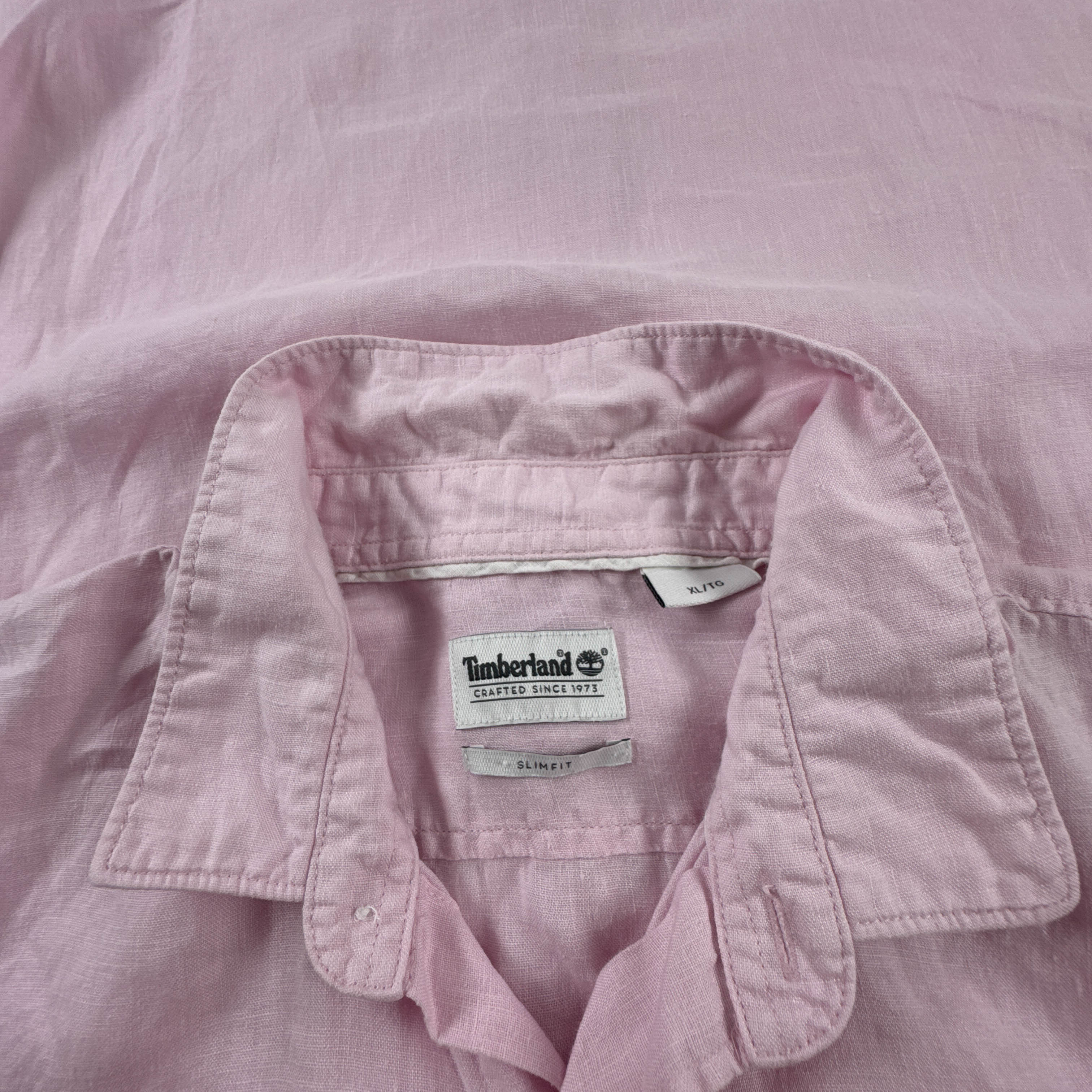 Camicia Timberland rosa a tinta unita in lino - Taglia L/XL uomo