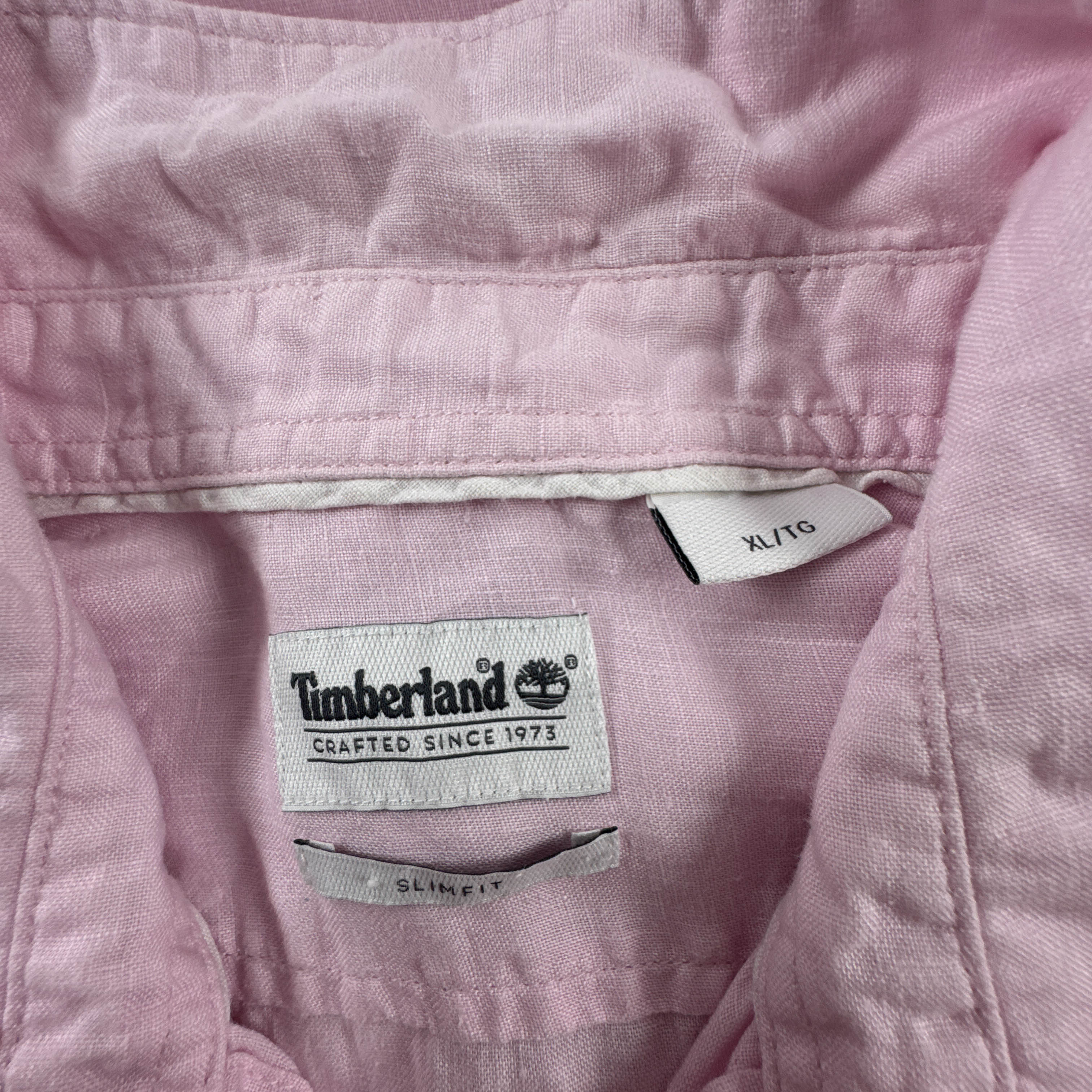 Camicia Timberland rosa a tinta unita in lino - Taglia L/XL uomo
