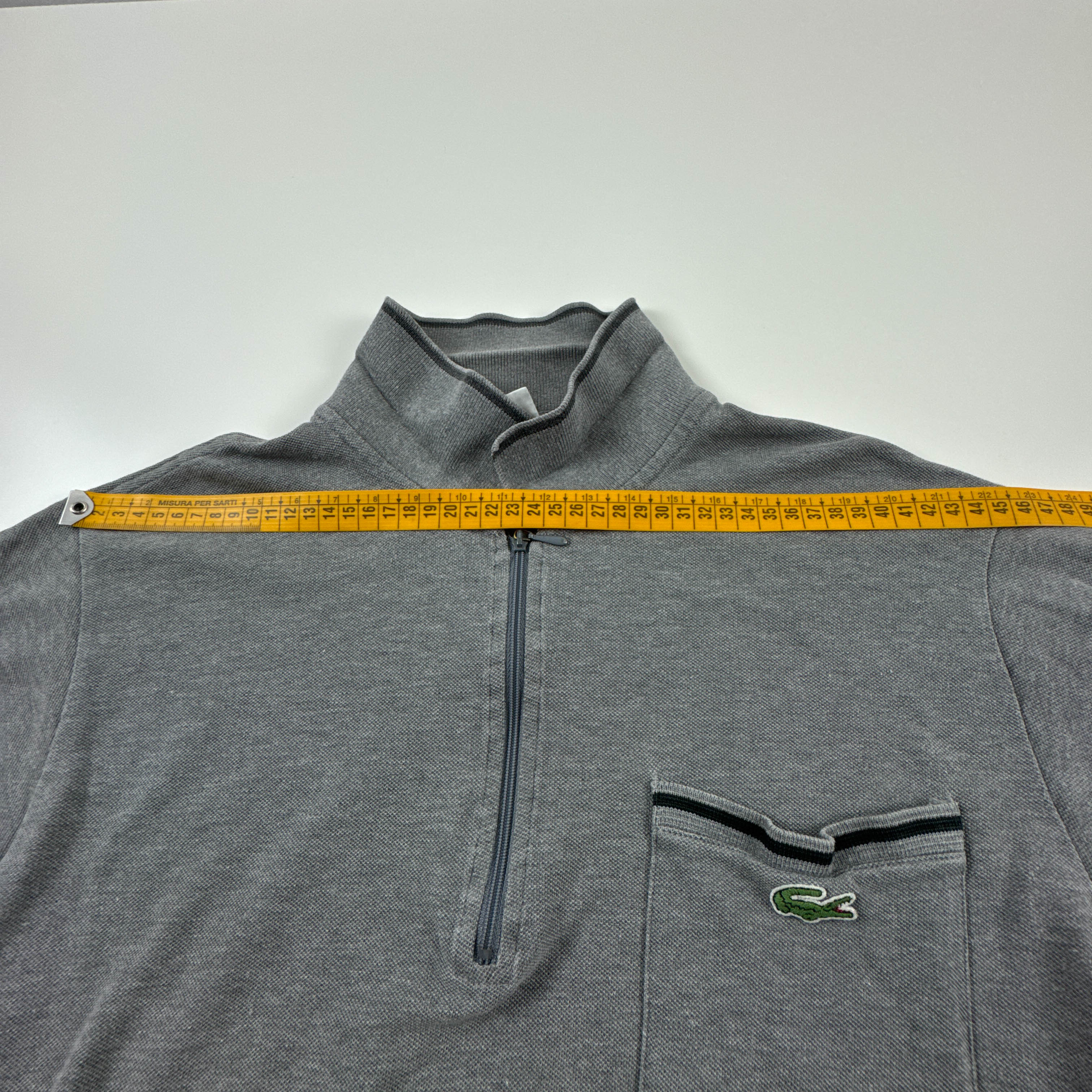 Polo Lacoste grigia a tinta unita quarter zip in cotone - Taglia 5 uomo