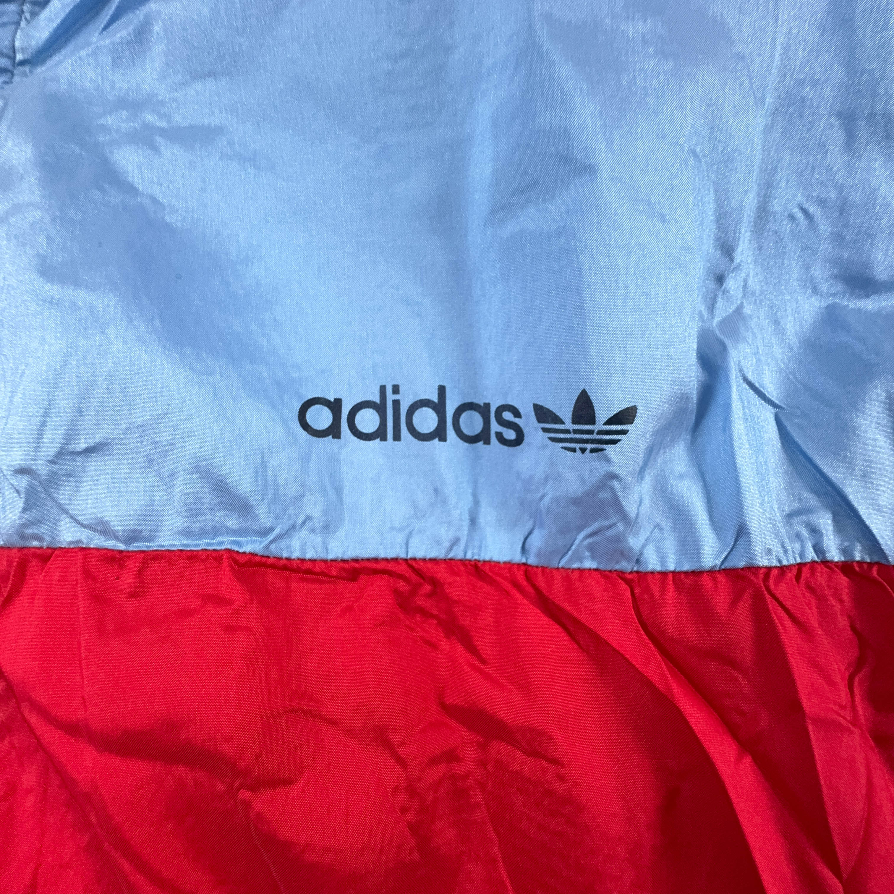 Giacca a vento Adidas Vintage rossa e blu con zip e cappuccio anni 80 - Taglia D8 F183 uomo