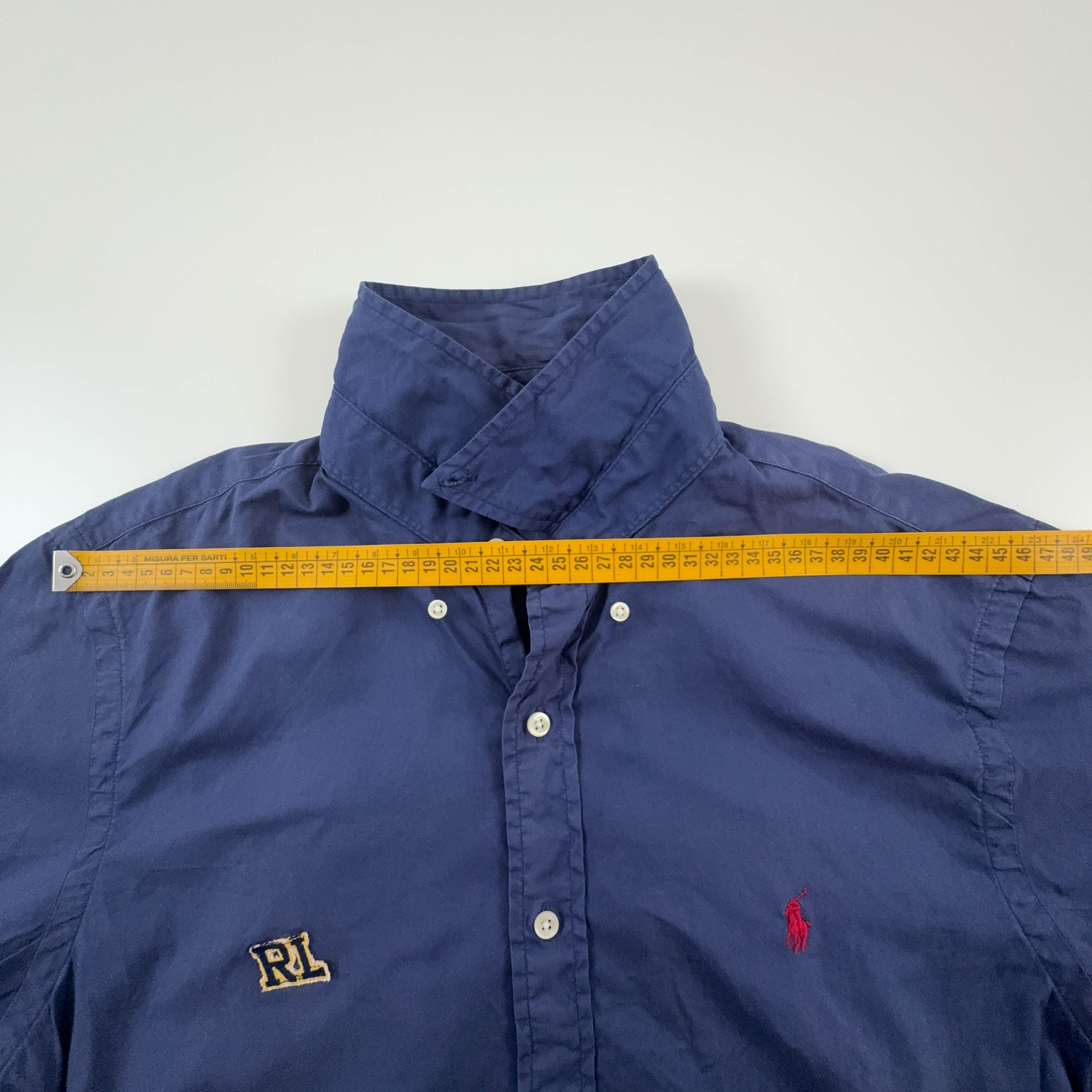 Camicia Ralph Lauren blu a tinta unita in cotone slim fit - Taglia L uomo