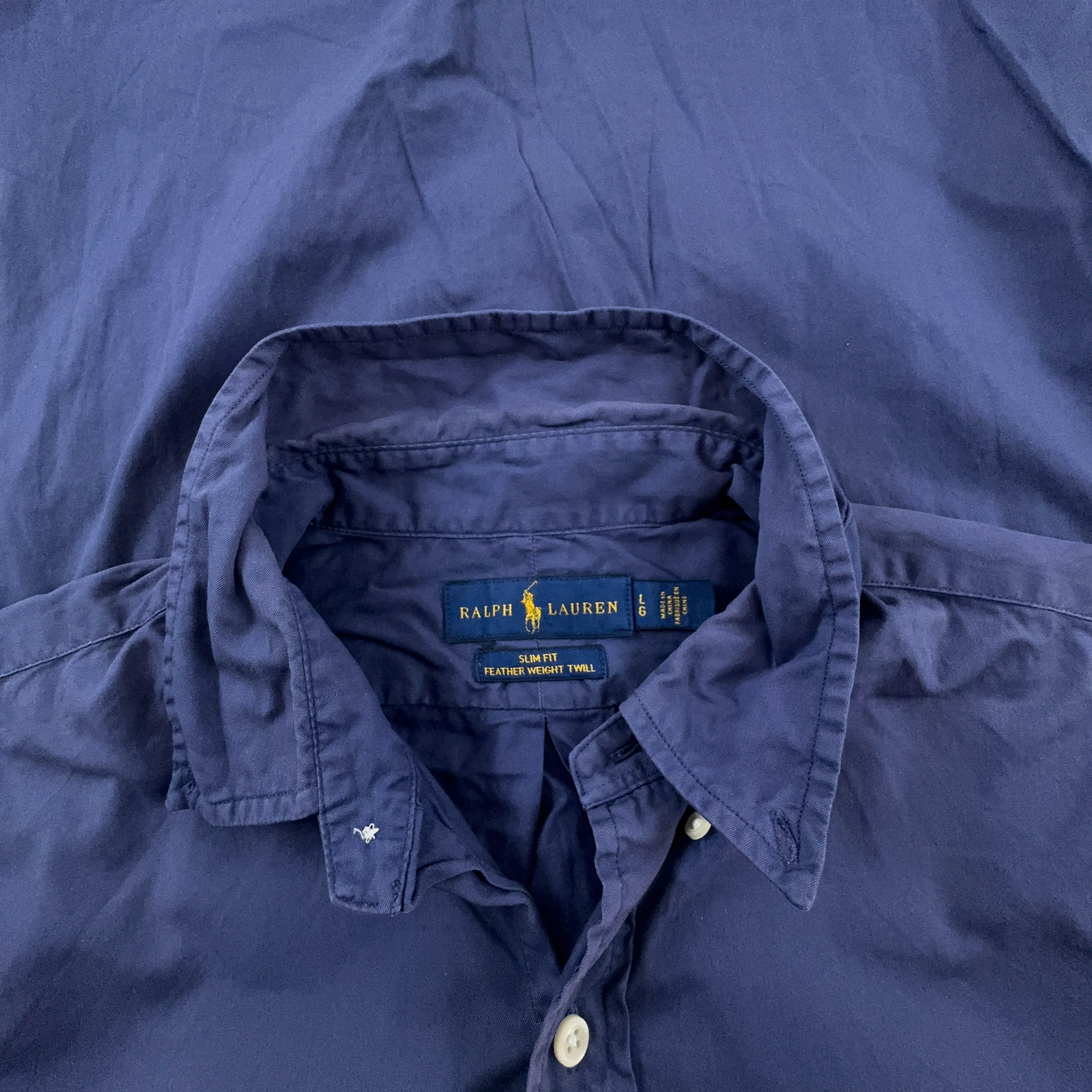 Camicia Ralph Lauren blu a tinta unita in cotone slim fit - Taglia L uomo