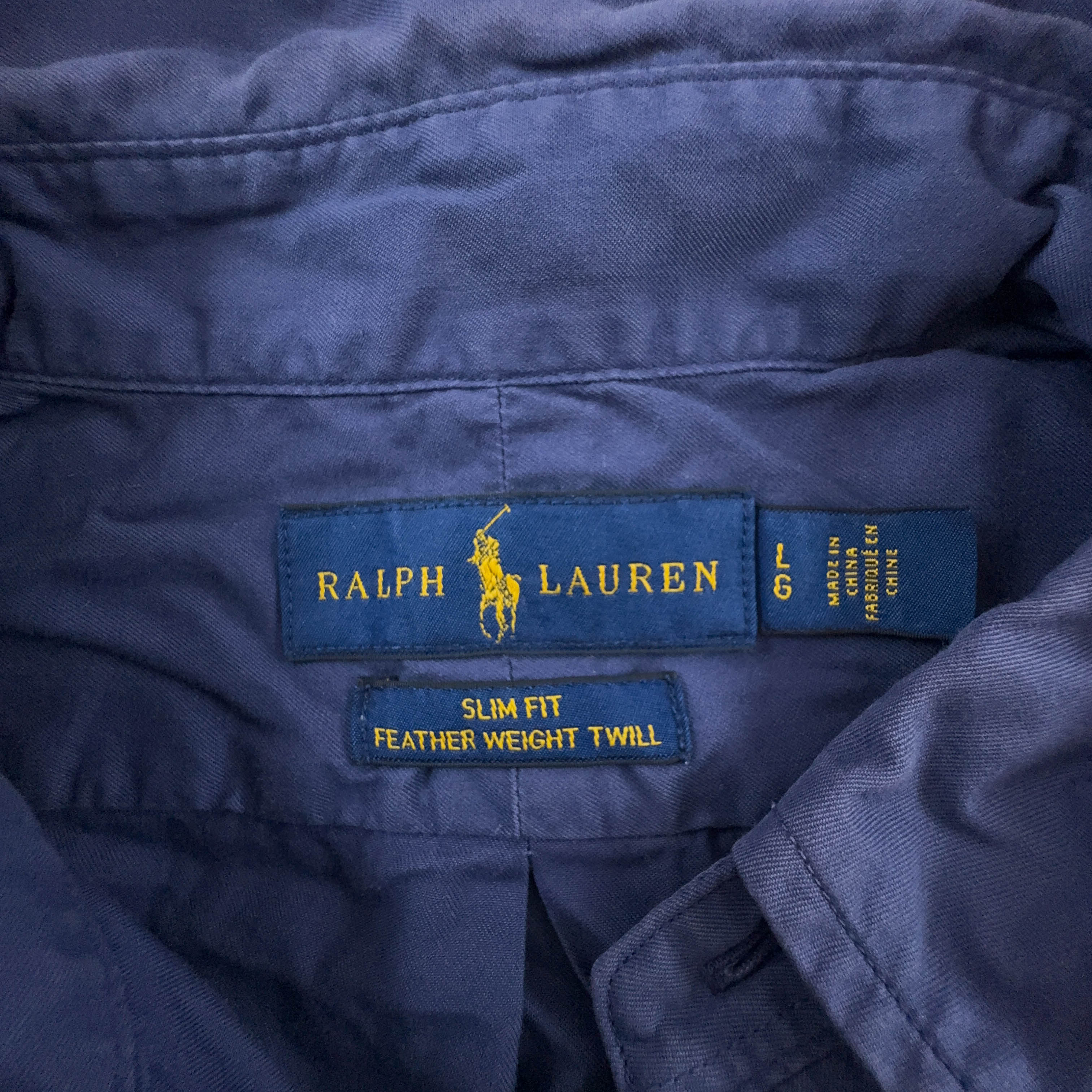 Camicia Ralph Lauren blu a tinta unita in cotone slim fit - Taglia L uomo