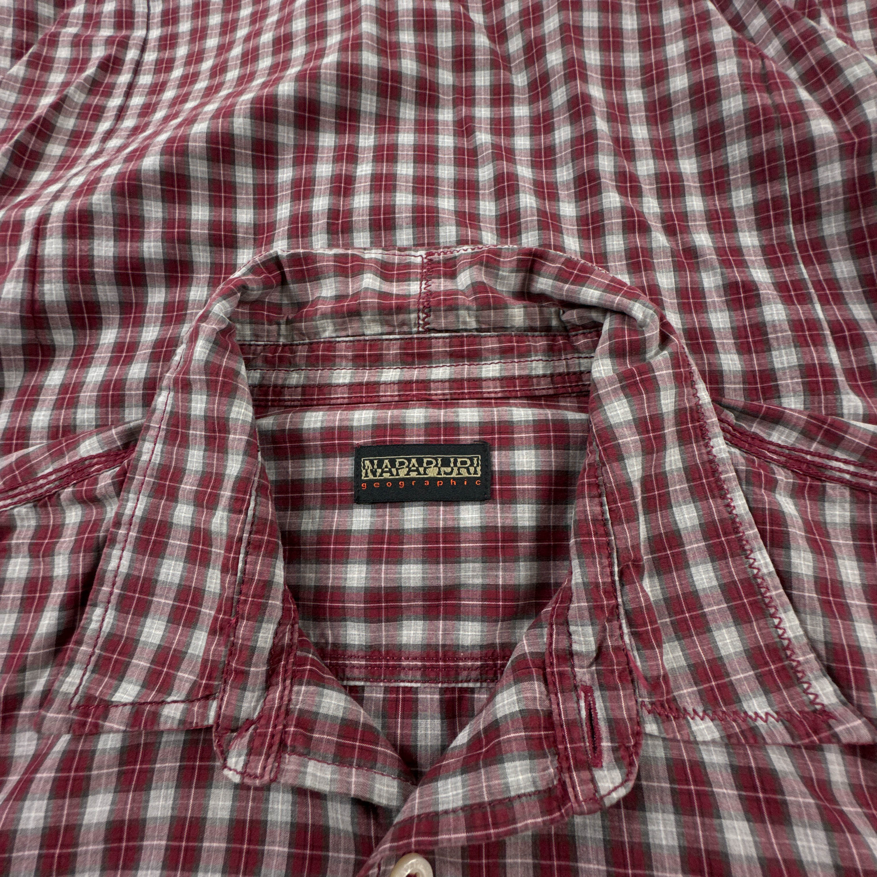 Camicia Napapijri rossa e grigia a quadretti in cotone - Taglia XL/XXL uomo