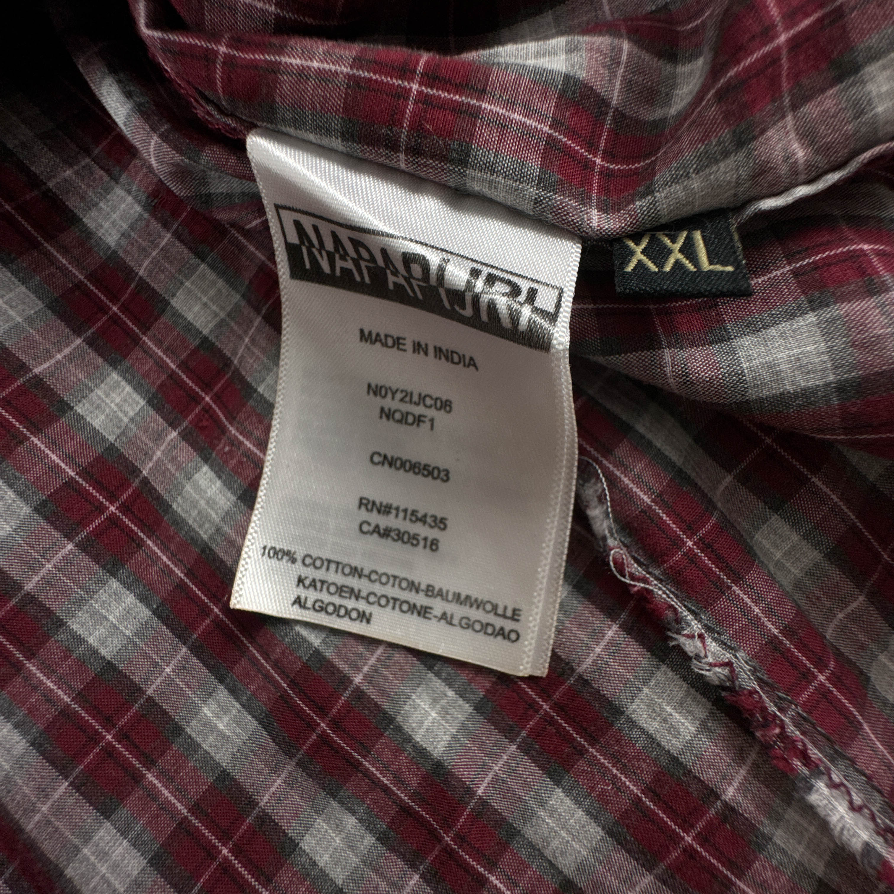 Camicia Napapijri rossa e grigia a quadretti in cotone - Taglia XL/XXL uomo
