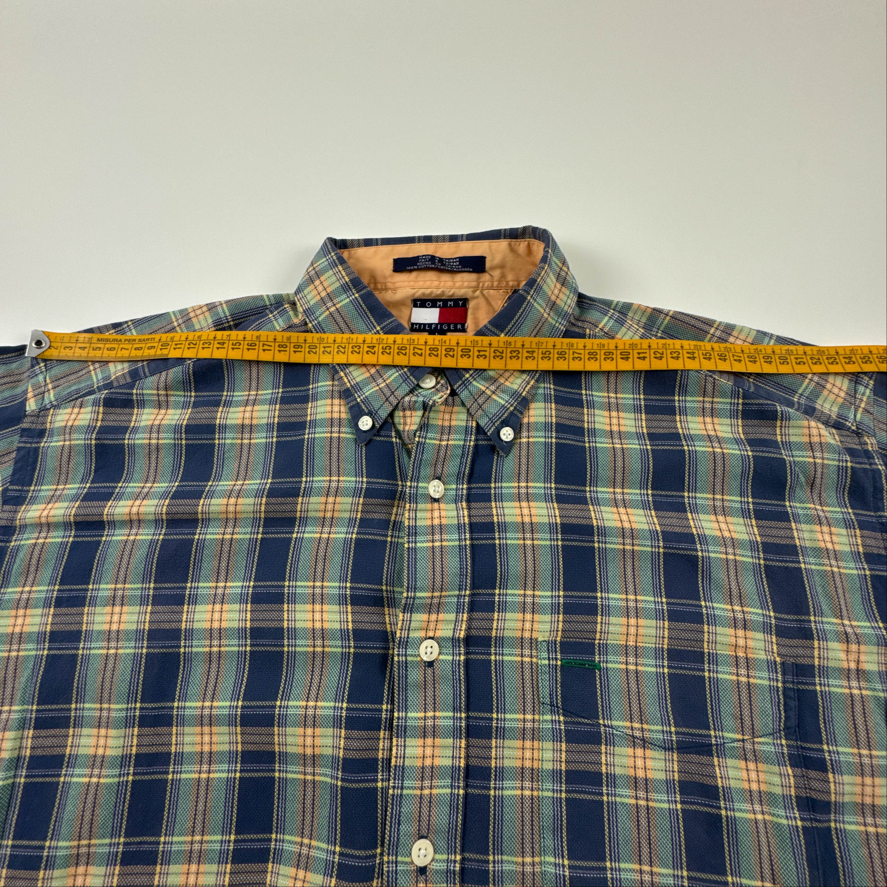 Camicia Tommy Hilfiger Vintage blu e gialla a quadri anni 90 - Taglia L/XL uomo