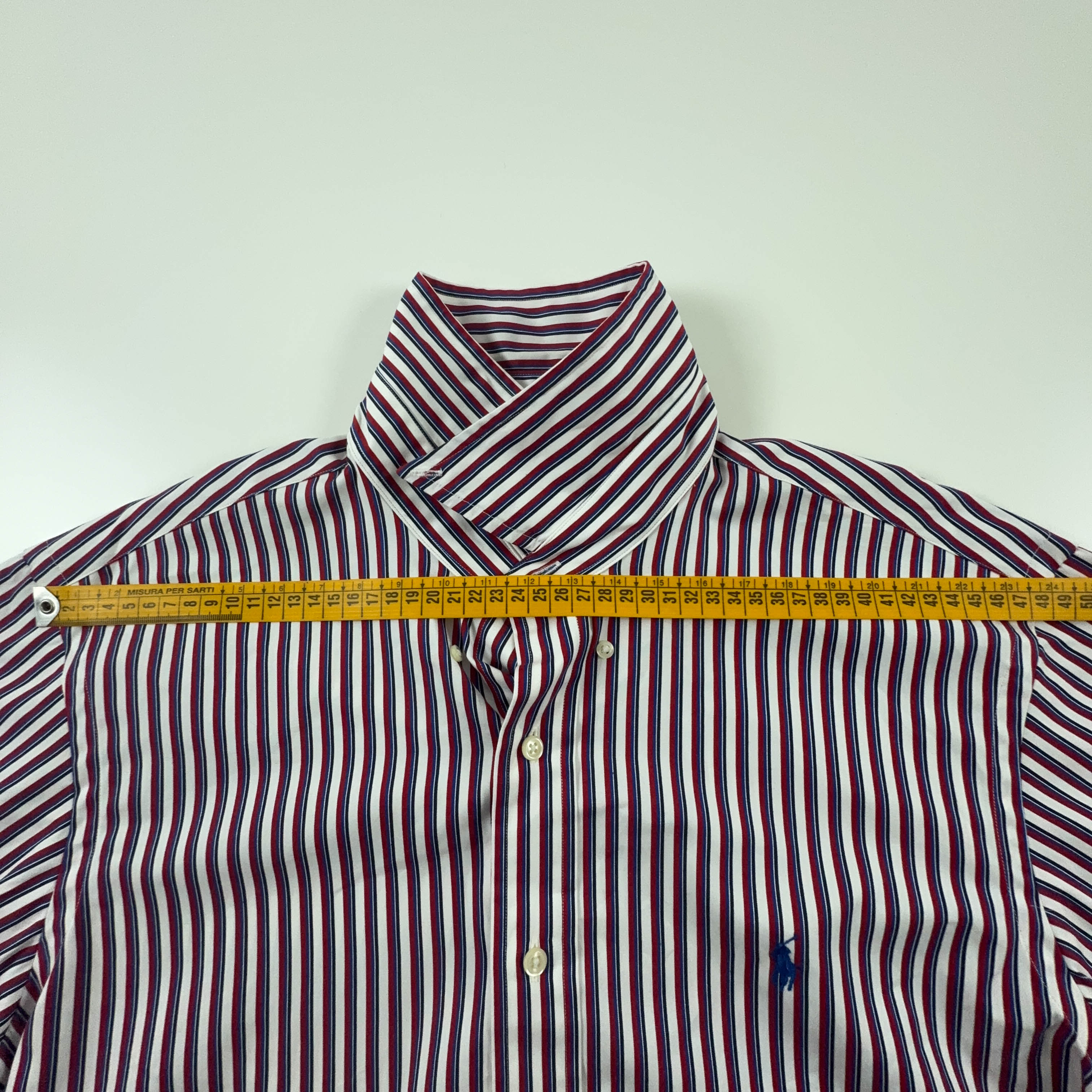 Camicia Ralph Lauren a righe rossa blu e bianca custom fit in cotone - Taglia 16.5 42 L uomo