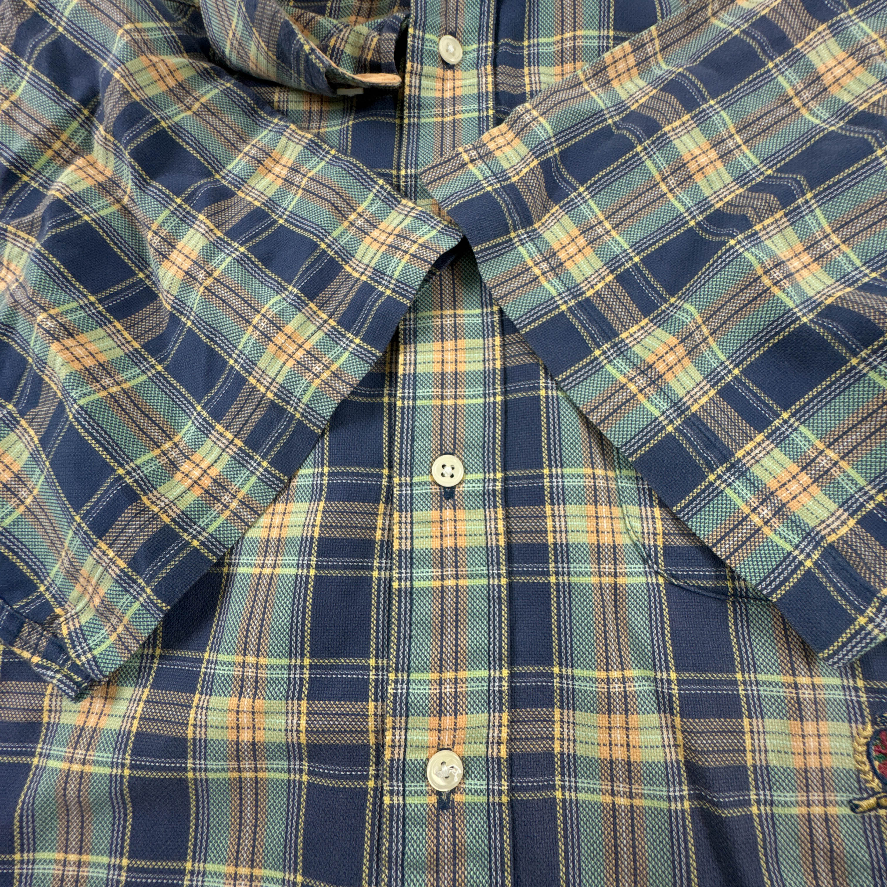 Camicia Tommy Hilfiger Vintage blu e gialla a quadri anni 90 - Taglia L/XL uomo