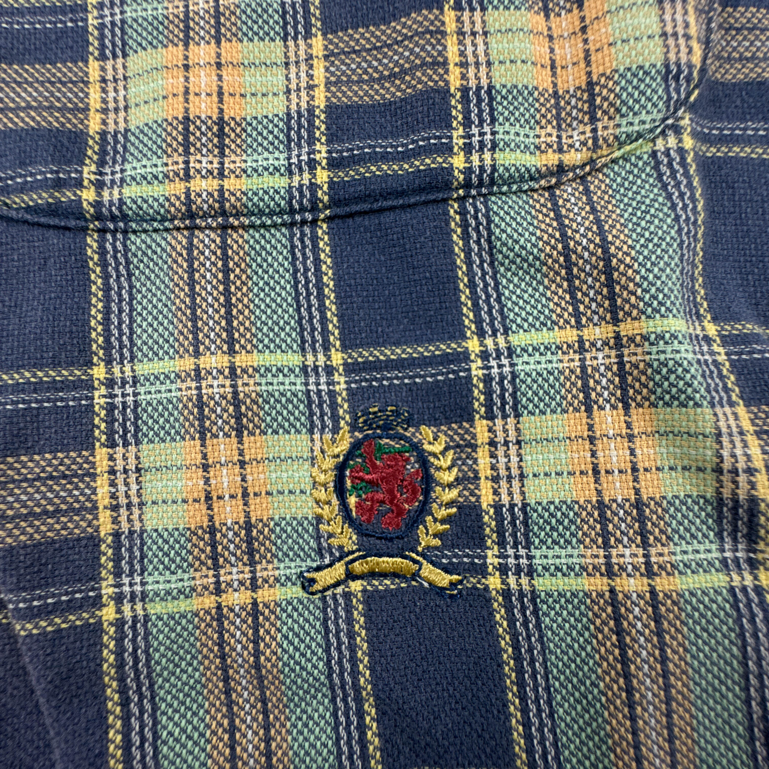 Camicia Tommy Hilfiger Vintage blu e gialla a quadri anni 90 - Taglia L/XL uomo