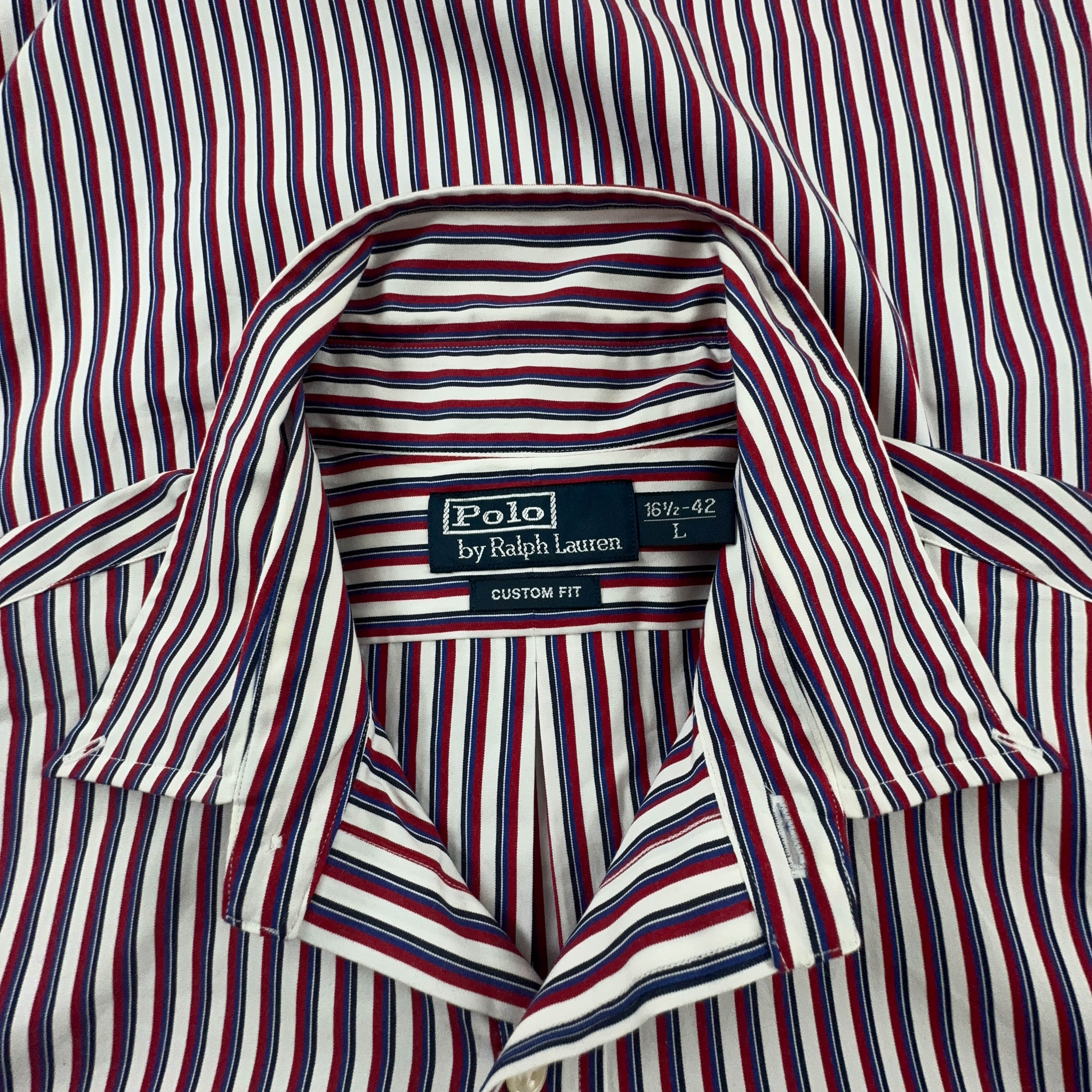 Camicia Ralph Lauren a righe rossa blu e bianca custom fit in cotone - Taglia 16.5 42 L uomo